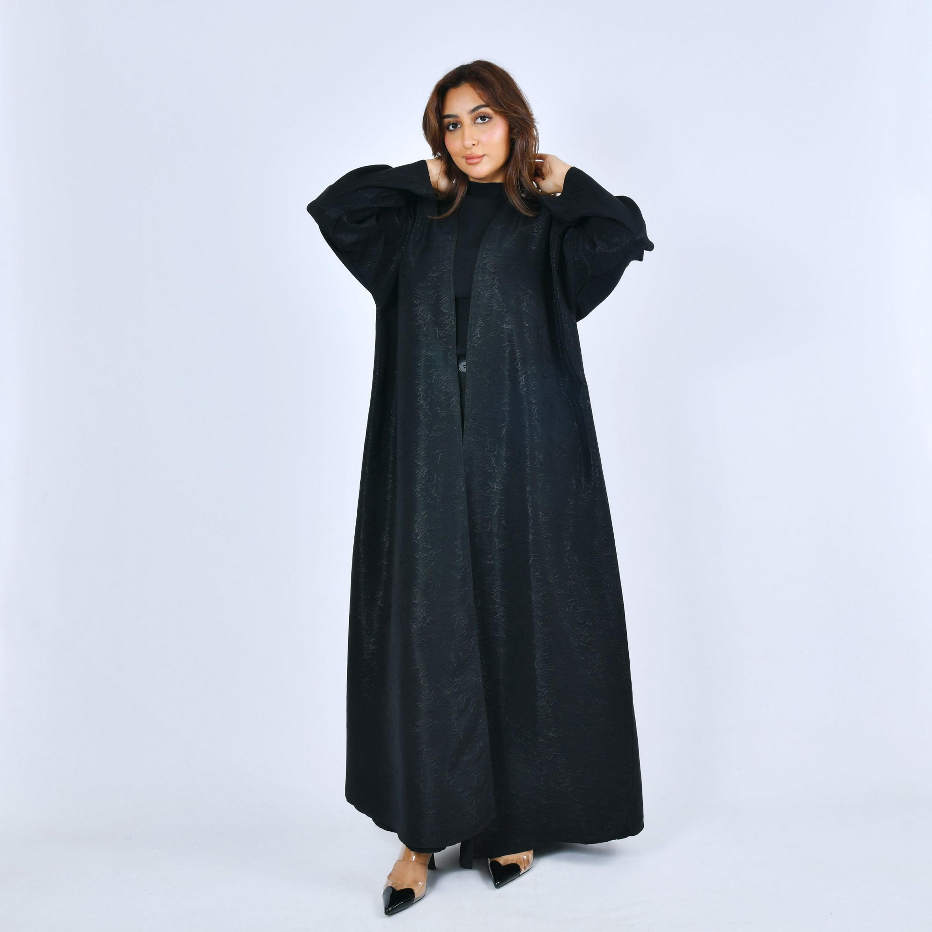 Lamha Black Printed Linen Women's Abaya-women-arabicclothing-abayas-image-4