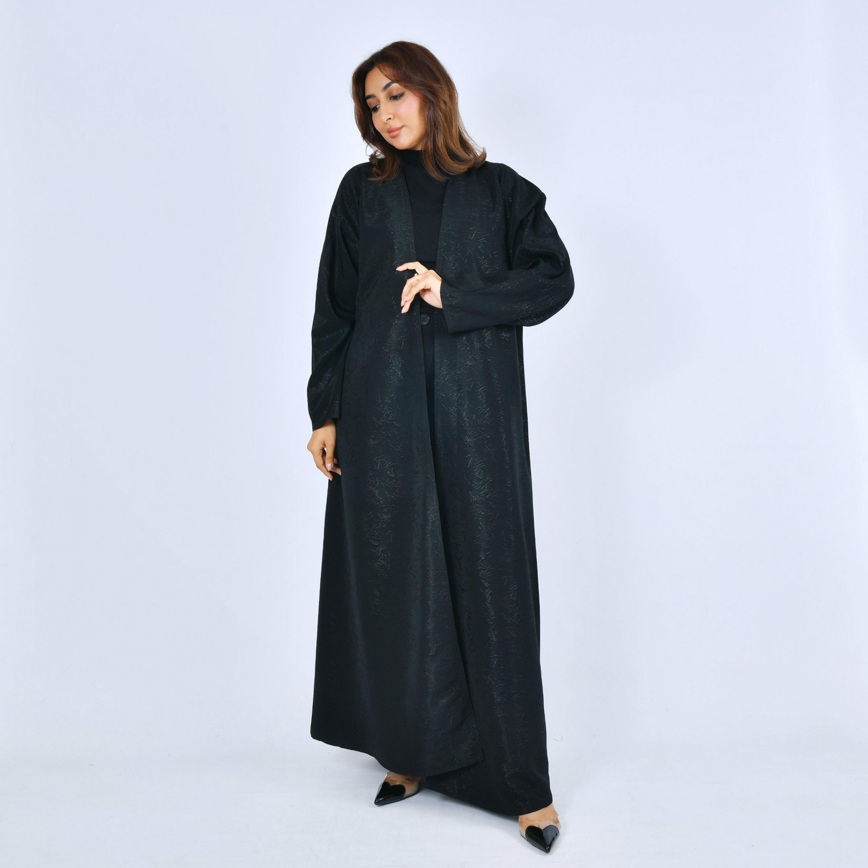 Lamha Black Printed Linen Women's Abaya-women-arabicclothing-abayas-image-5