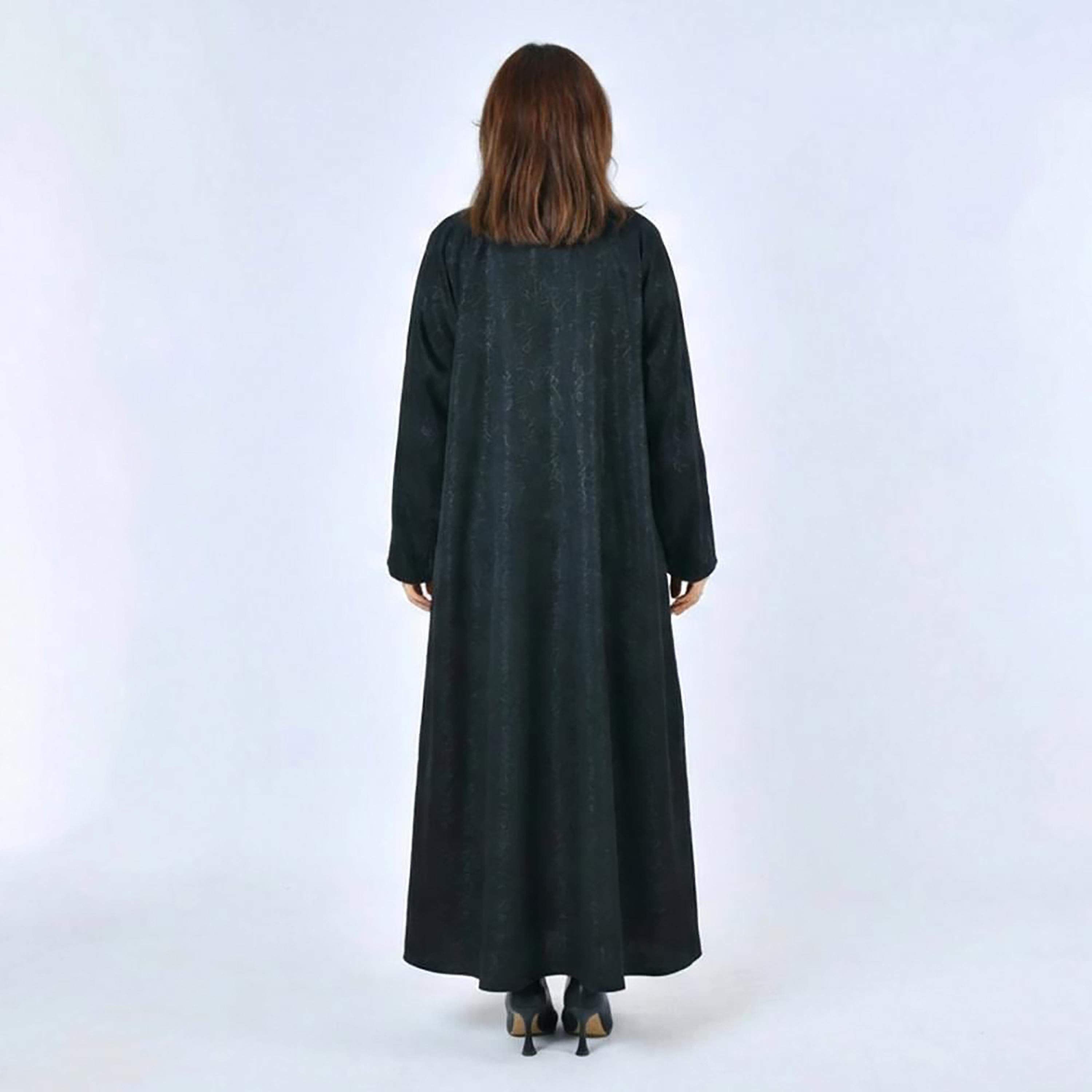Lamha Black Printed Linen Women's Abaya-women-arabicclothing-abayas-image-6