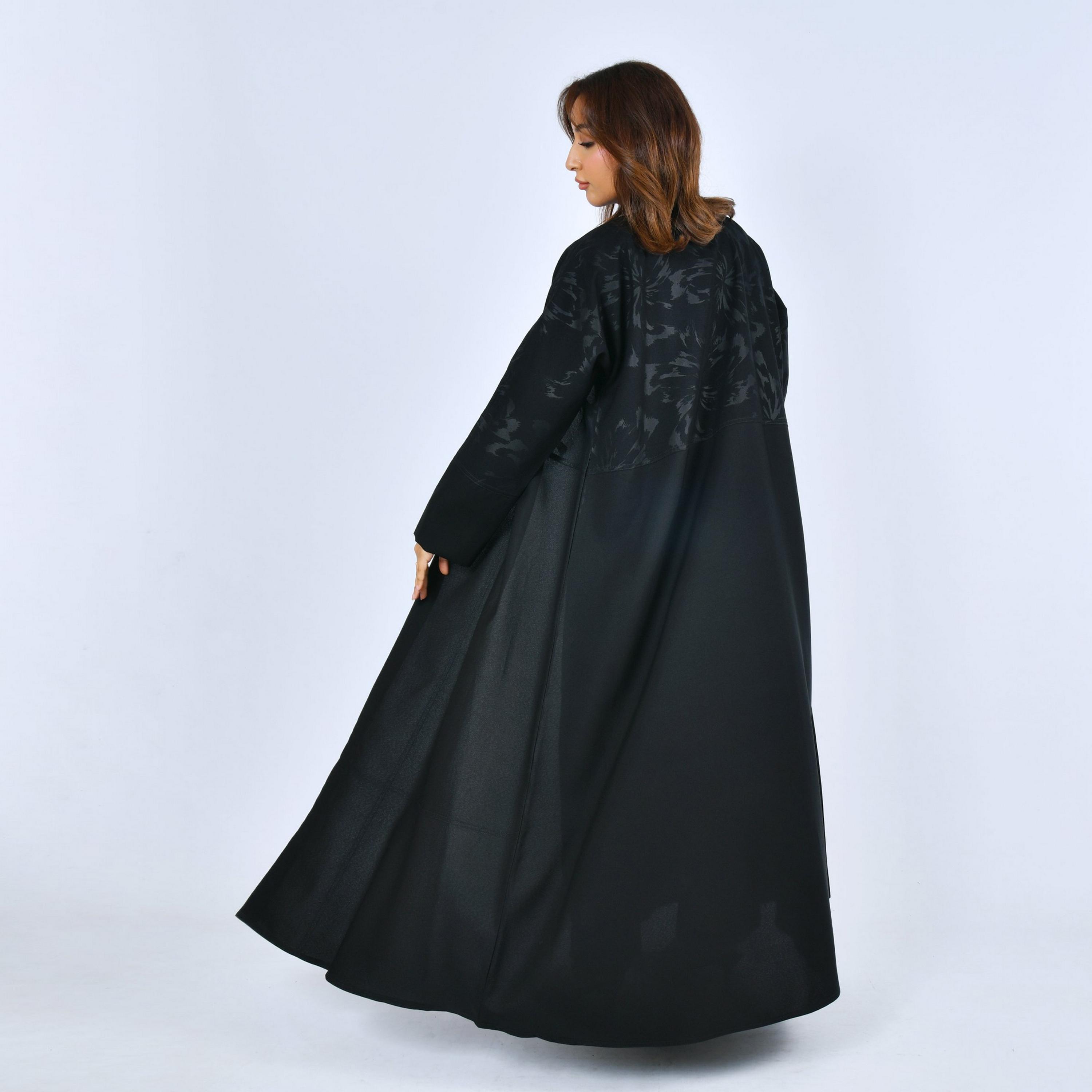 Lamha Black Printed Linen Women's Flowy Cut Abaya-women-arabicclothing-abayas-image-4