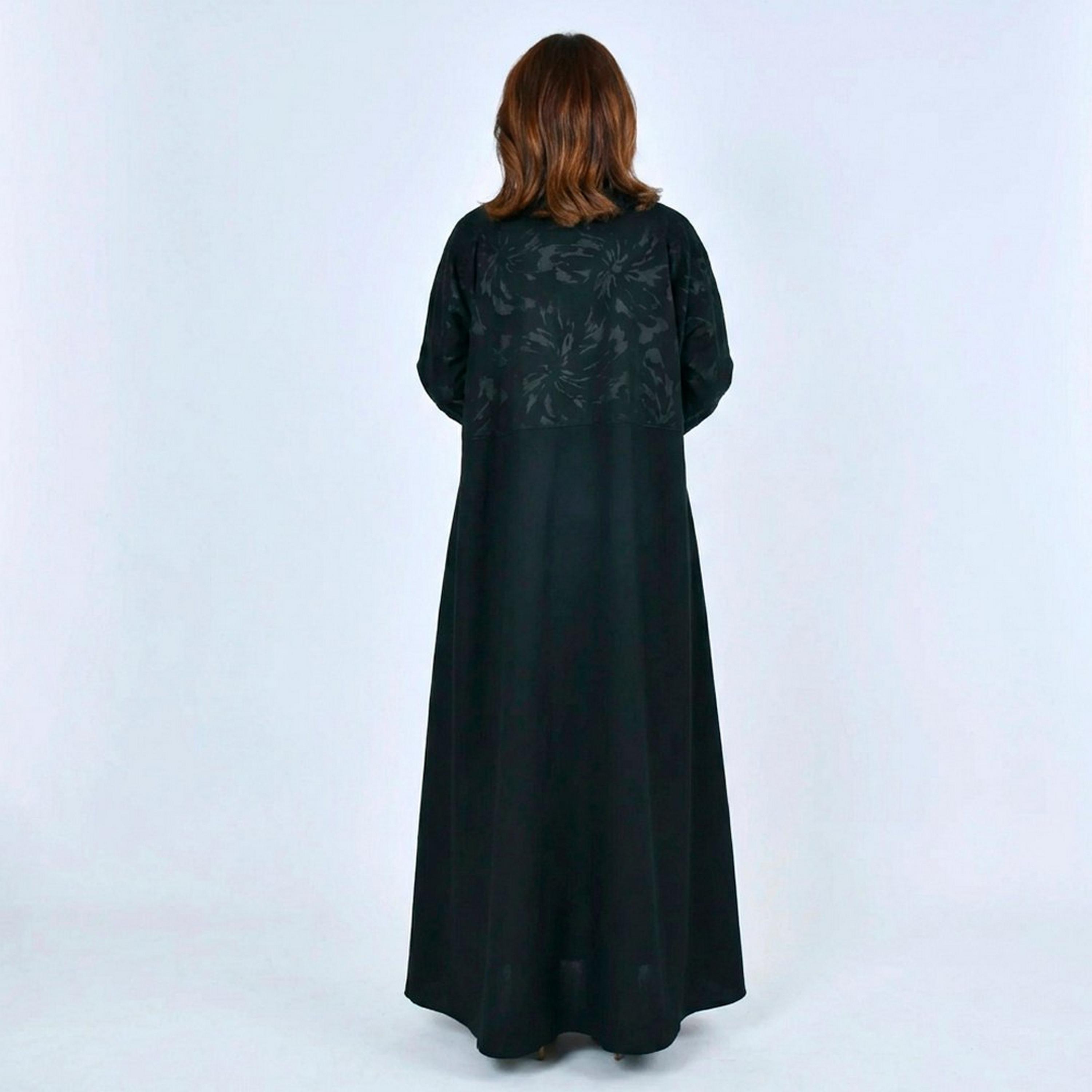 Lamha Black Printed Linen Women's Flowy Cut Abaya-women-arabicclothing-abayas-image-5