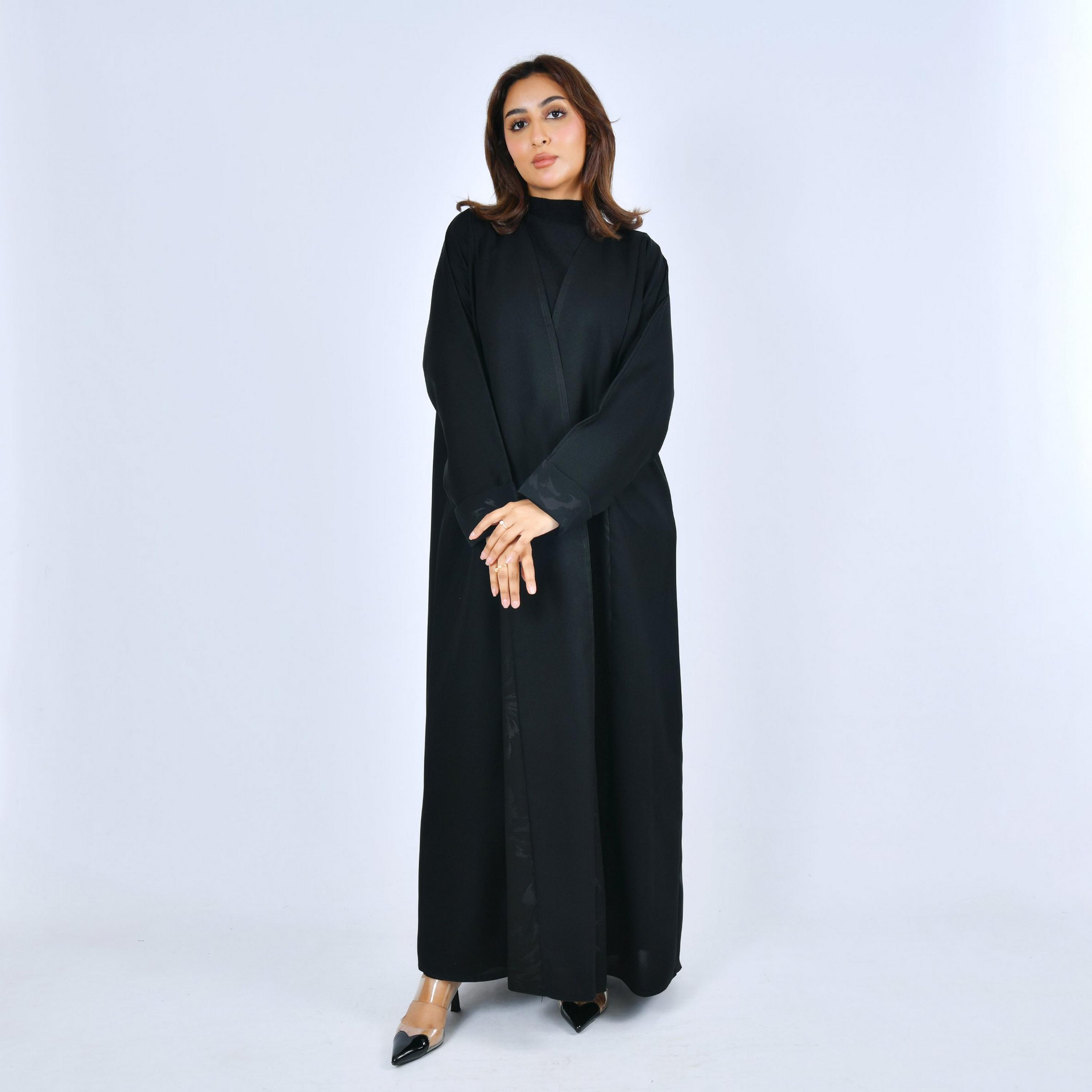 Lamha Black Linen Women's Abaya-women-arabicclothing-abayas-image-1