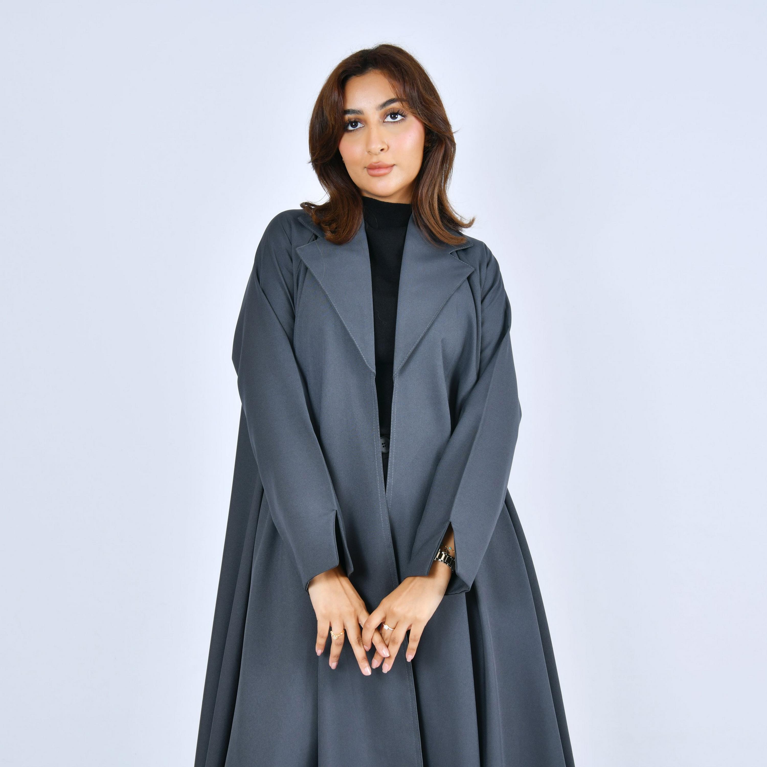 Lamha Grey Linen Women's Formal Cloche Cut Abaya-women-arabicclothing-abayas-image-3