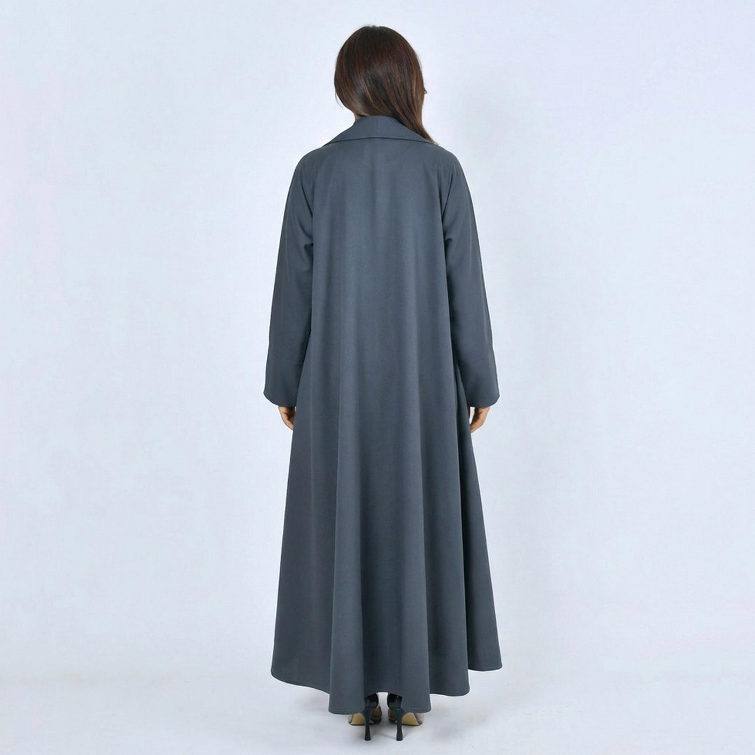 Lamha Grey Linen Women's Formal Cloche Cut Abaya-women-arabicclothing-abayas-image-5