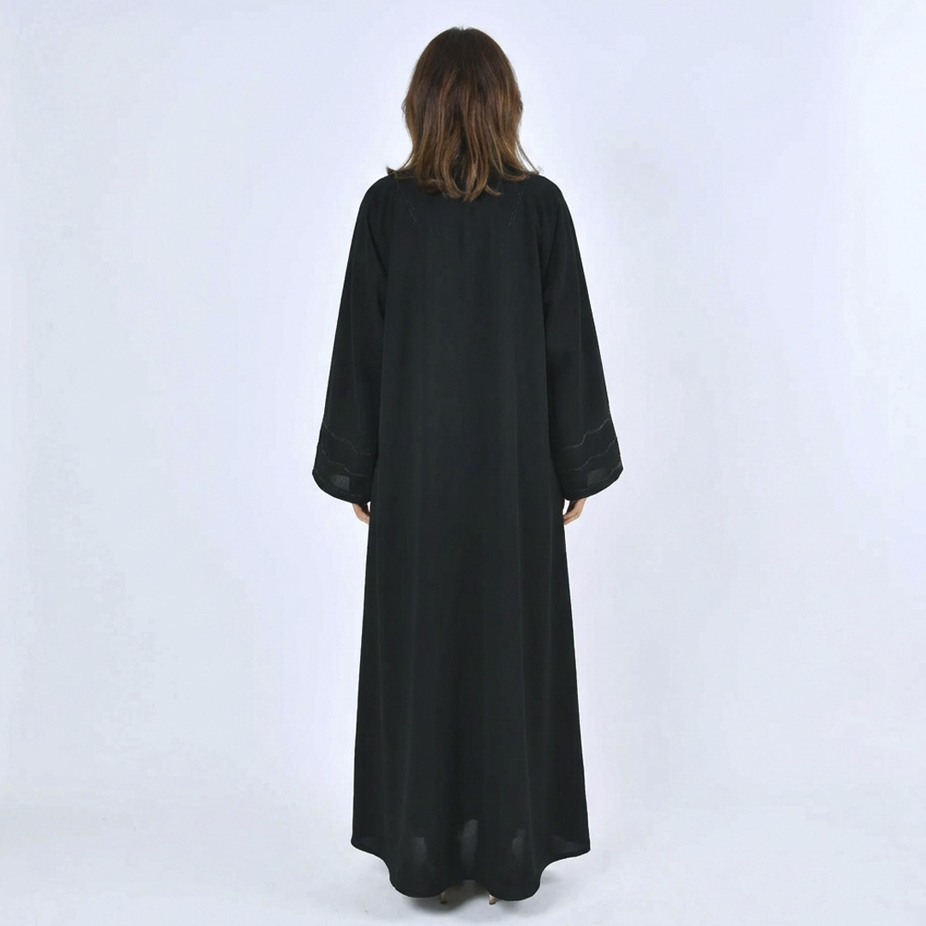 عباية كتان بأكمام واسعة وتطريز "ويف" نسائية - أسود من لمحة-women-arabicclothing-abayas-image-5