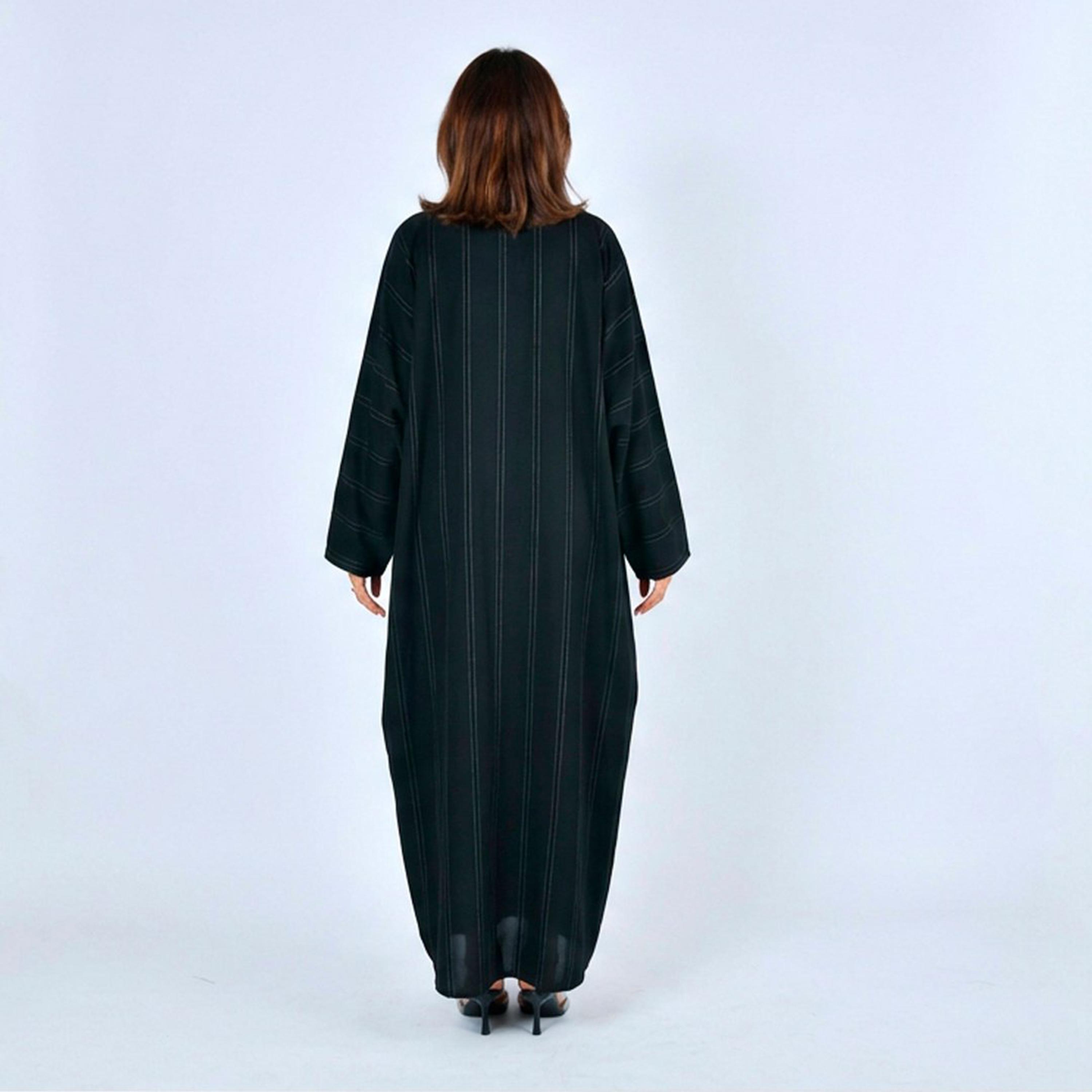 Lamha Black Striped Linen Women's Quarter Bisht Abaya-women-arabicclothing-abayas-image-6