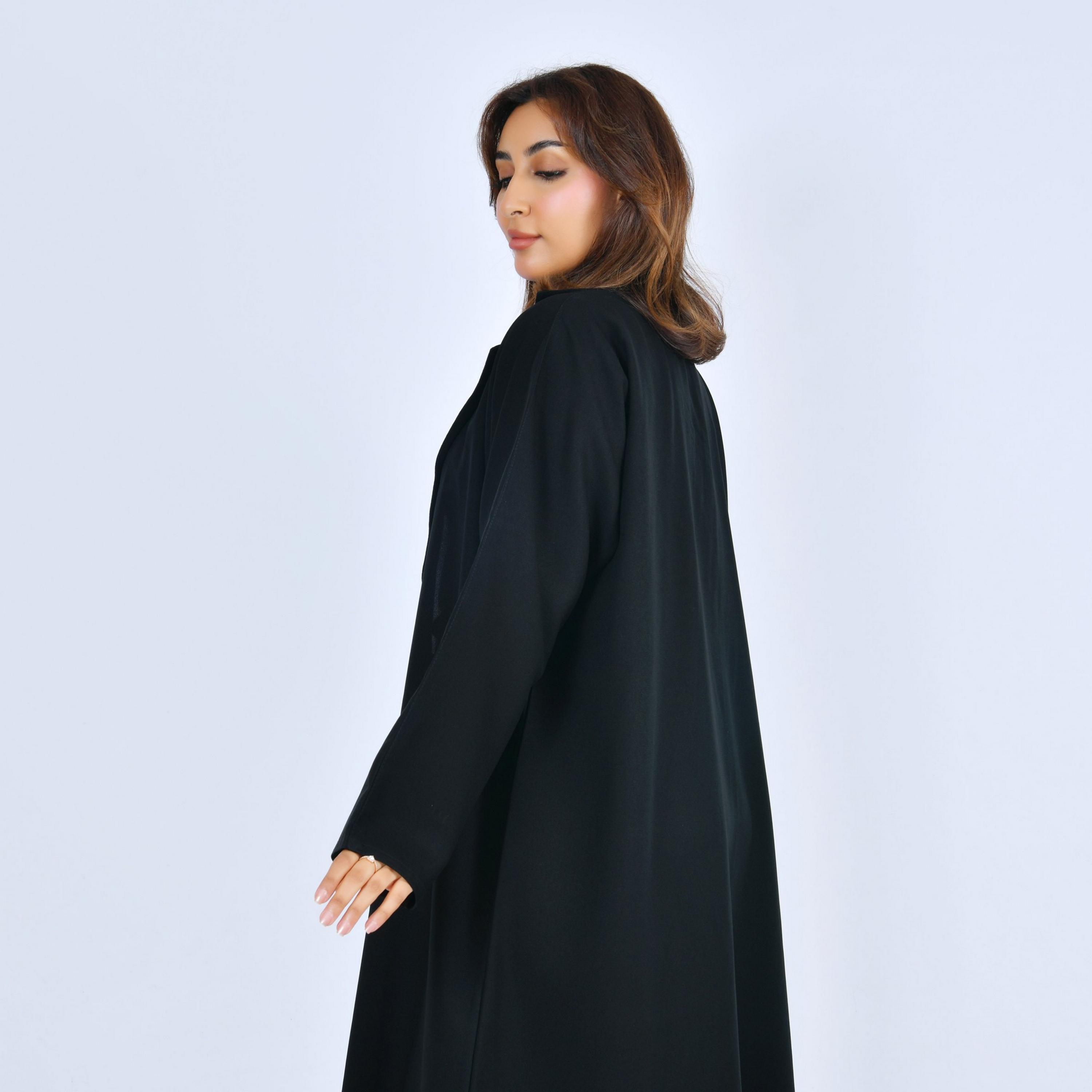 Lamha Black Lapel Collar Linen Women's Formal Abaya-women-arabicclothing-abayas-image-4