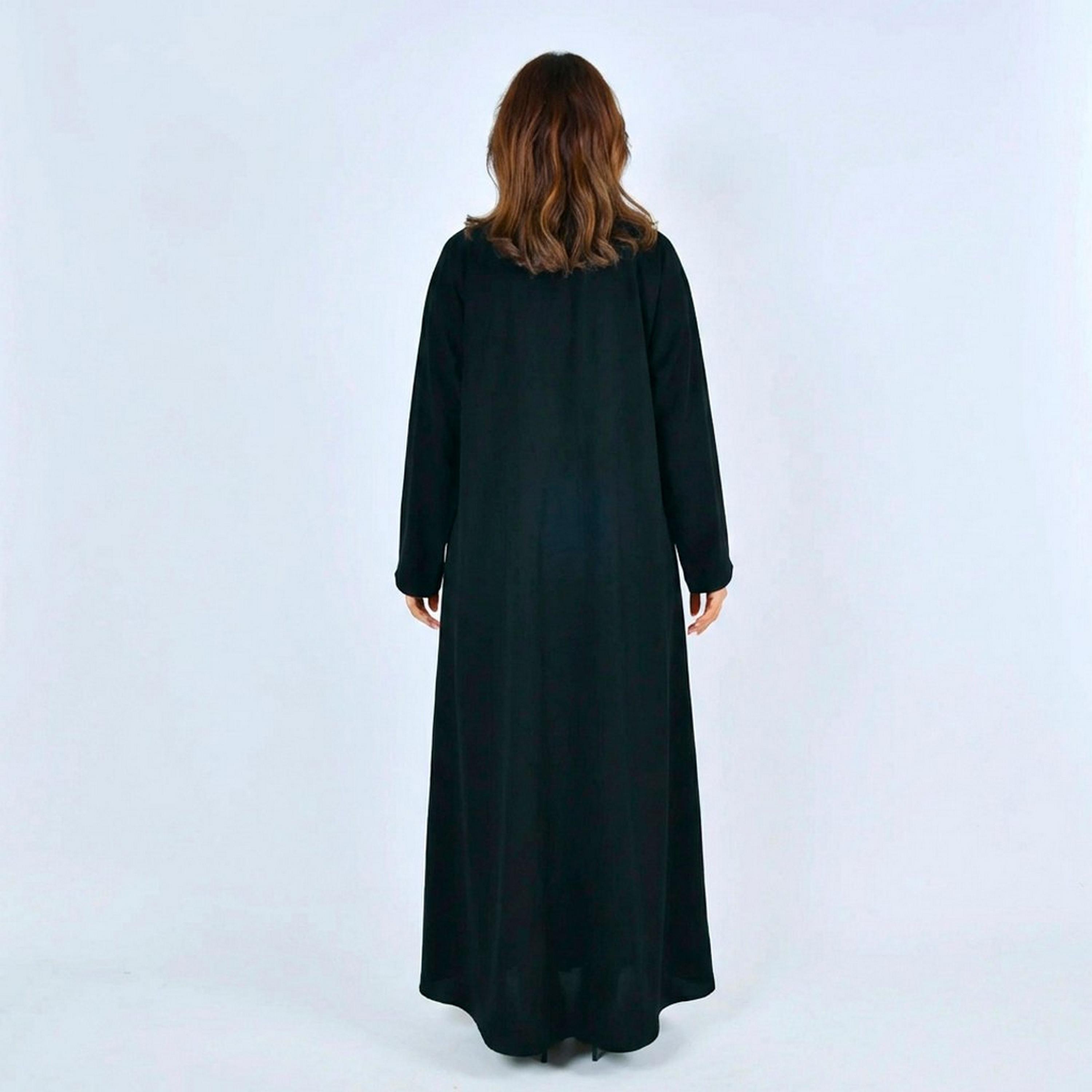Lamha Black Lapel Collar Linen Women's Formal Abaya-women-arabicclothing-abayas-image-5