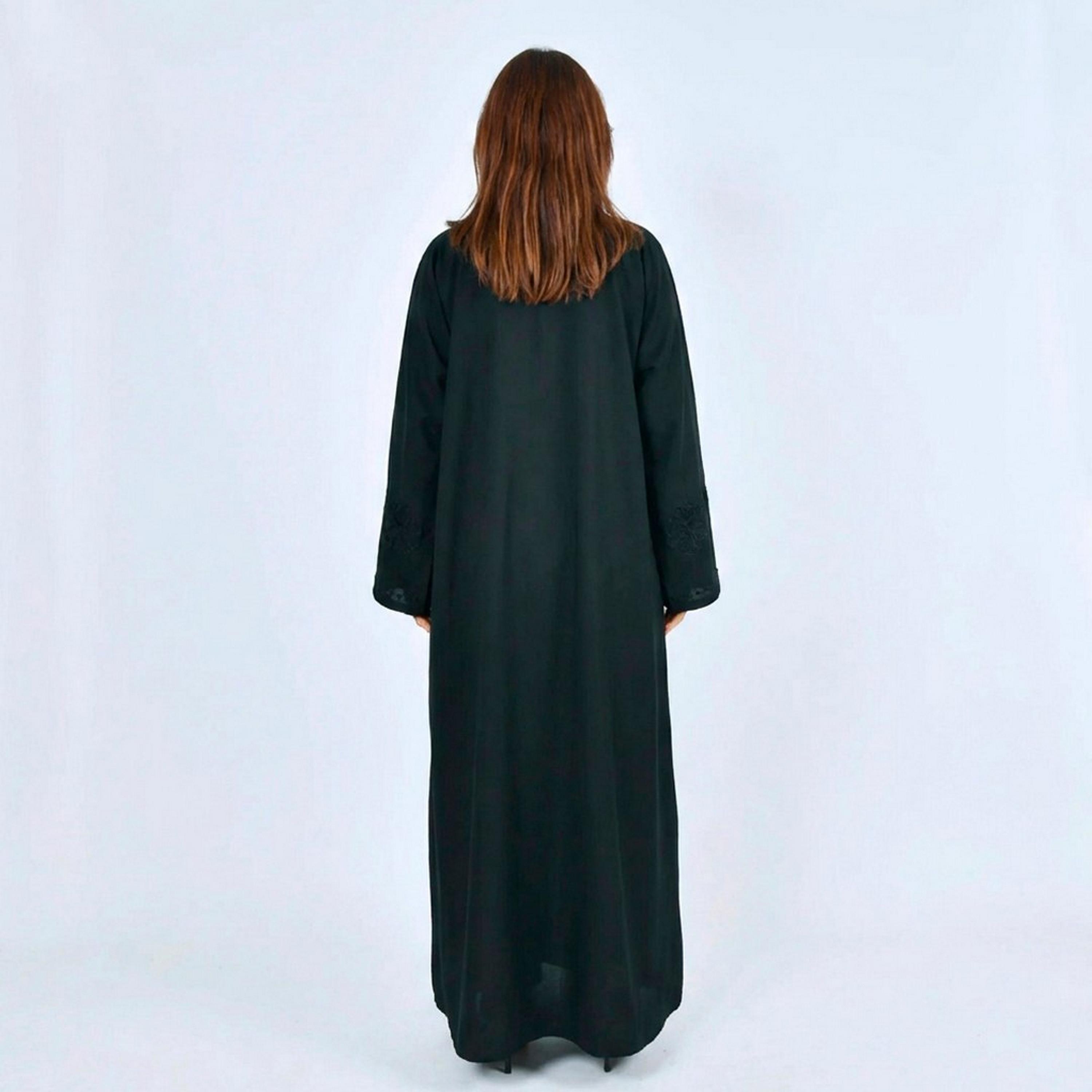Lamha Black Embroidered Linen Women's Abaya-women-arabicclothing-abayas-image-5