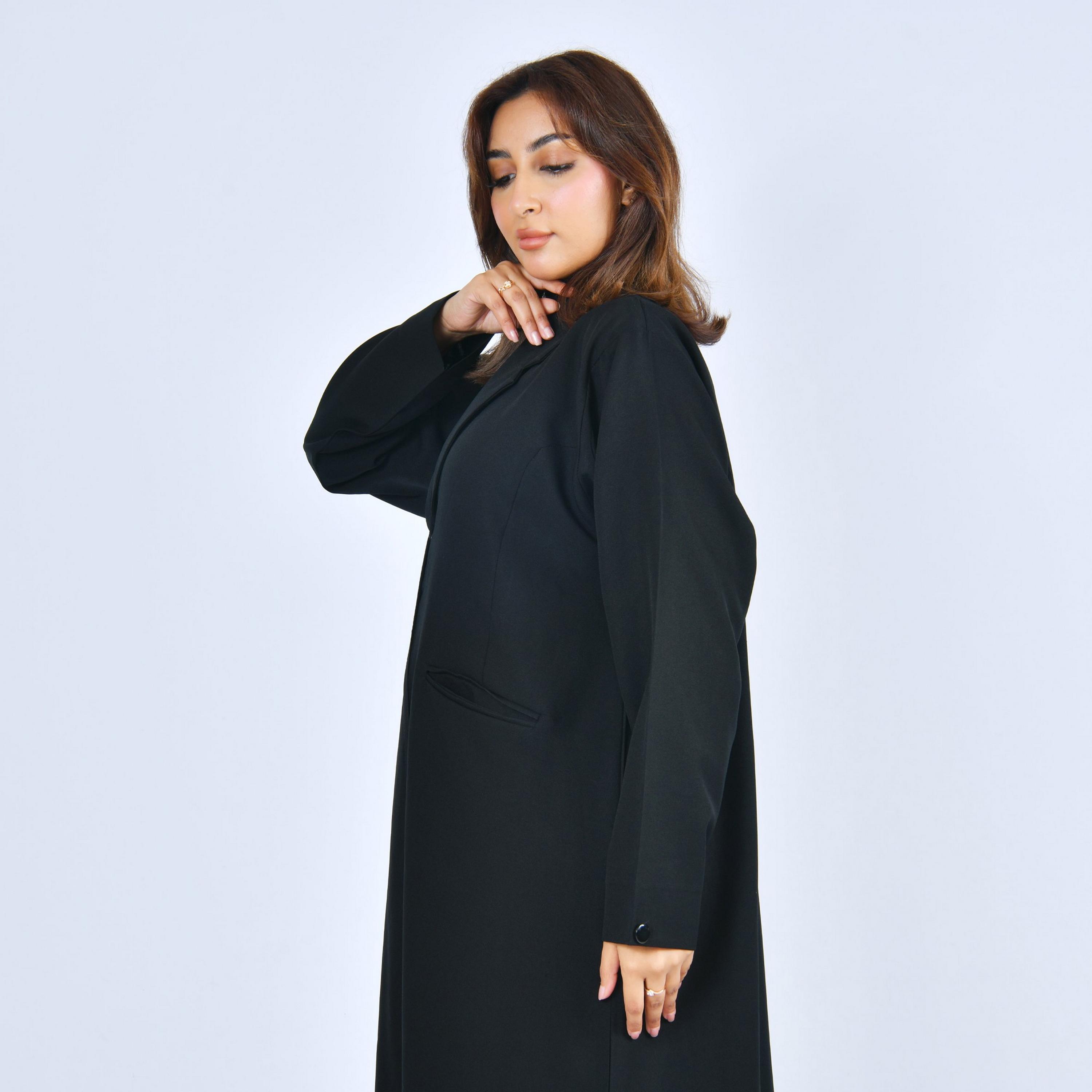 Lamha Black Lapel Collar Linen Women's Formal Blazer Style Abaya-women-arabicclothing-abayas-image-3