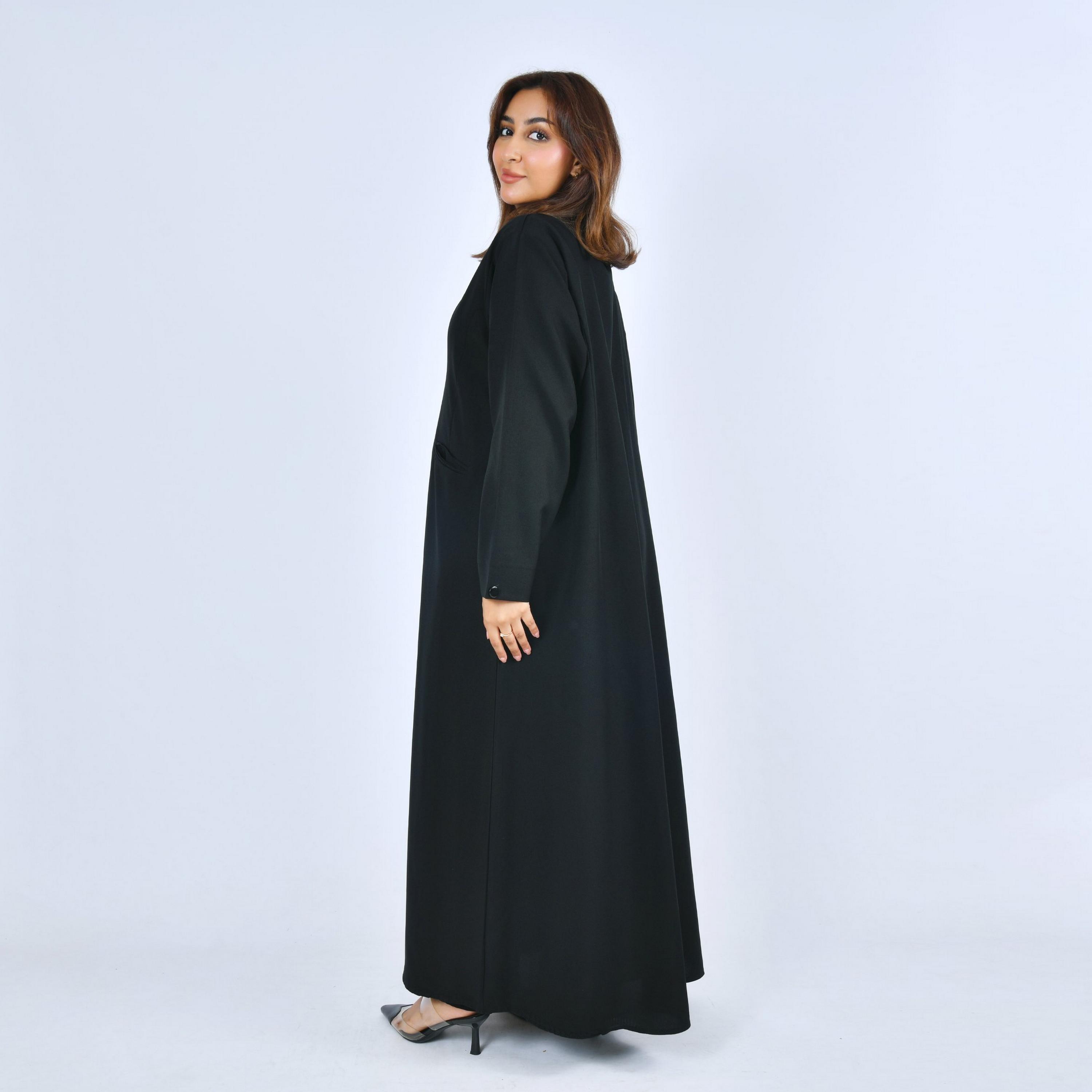 Lamha Black Lapel Collar Linen Women's Formal Blazer Style Abaya-women-arabicclothing-abayas-image-4
