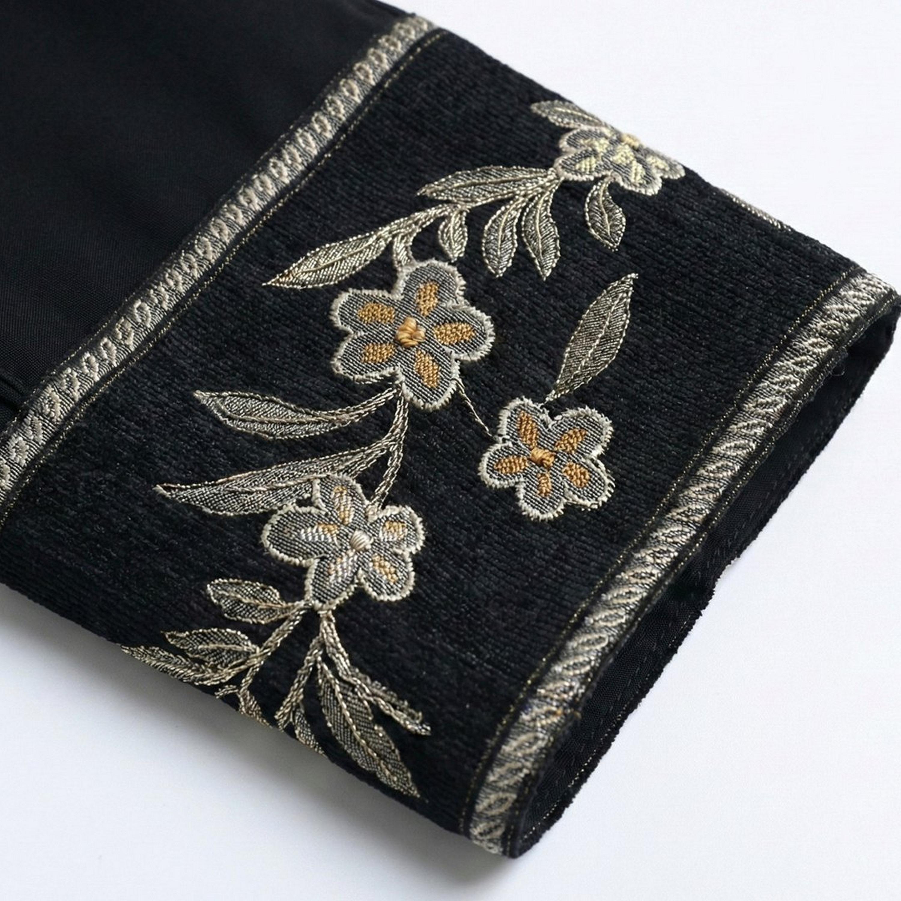 Lamha Black Floral Embroidered Linen Women's Abaya with Hijab-women-arabicclothing-abayas-image-4