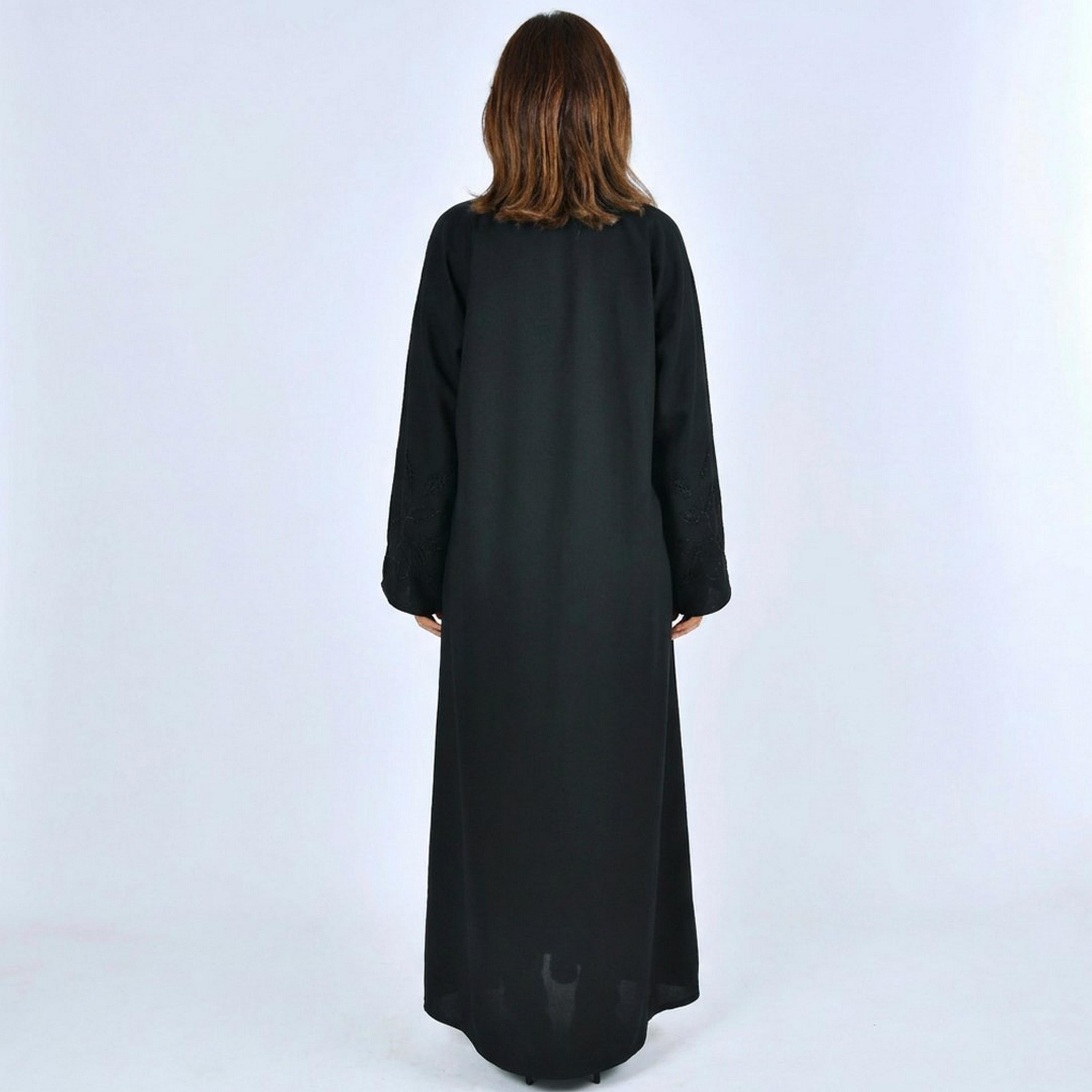 Lamha Black Embroidered Linen Women's Abaya-women-arabicclothing-abayas-image-5