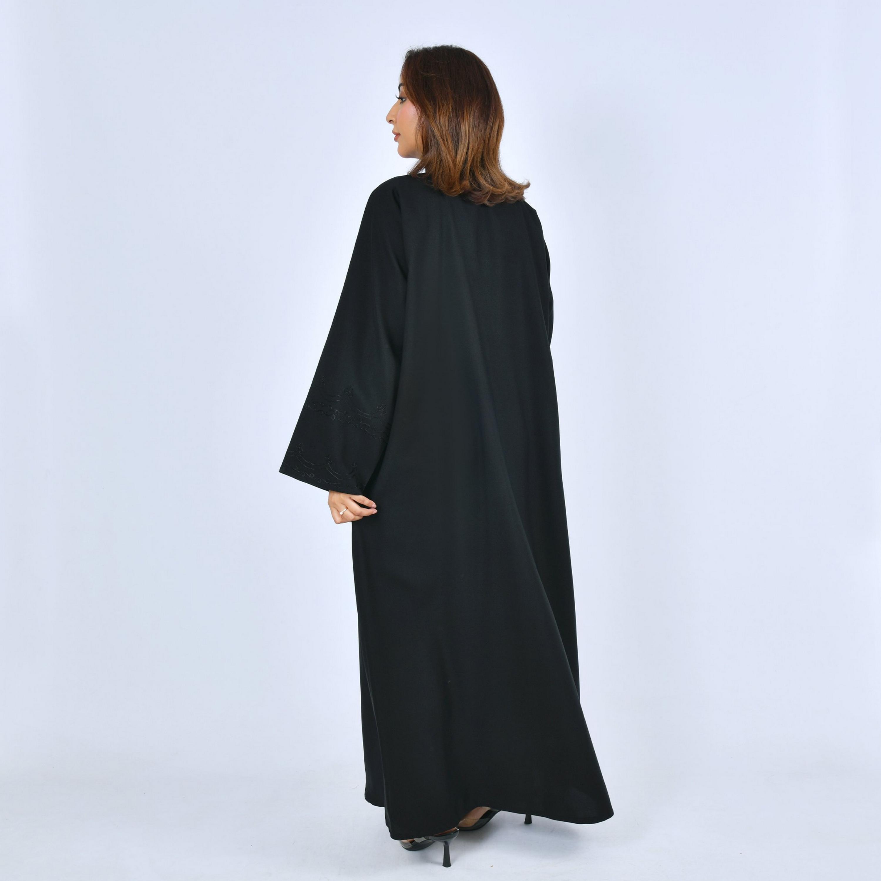 Lamha Black Embroidered Linen Women's Abaya-women-arabicclothing-abayas-image-6