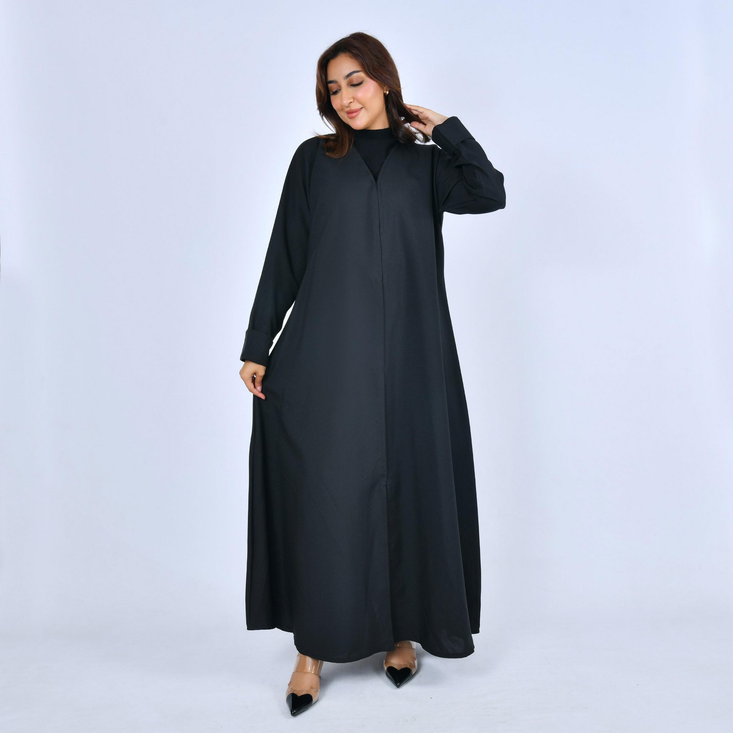 Lamha Black Linen Women's Abaya-women-arabicclothing-abayas-image-1