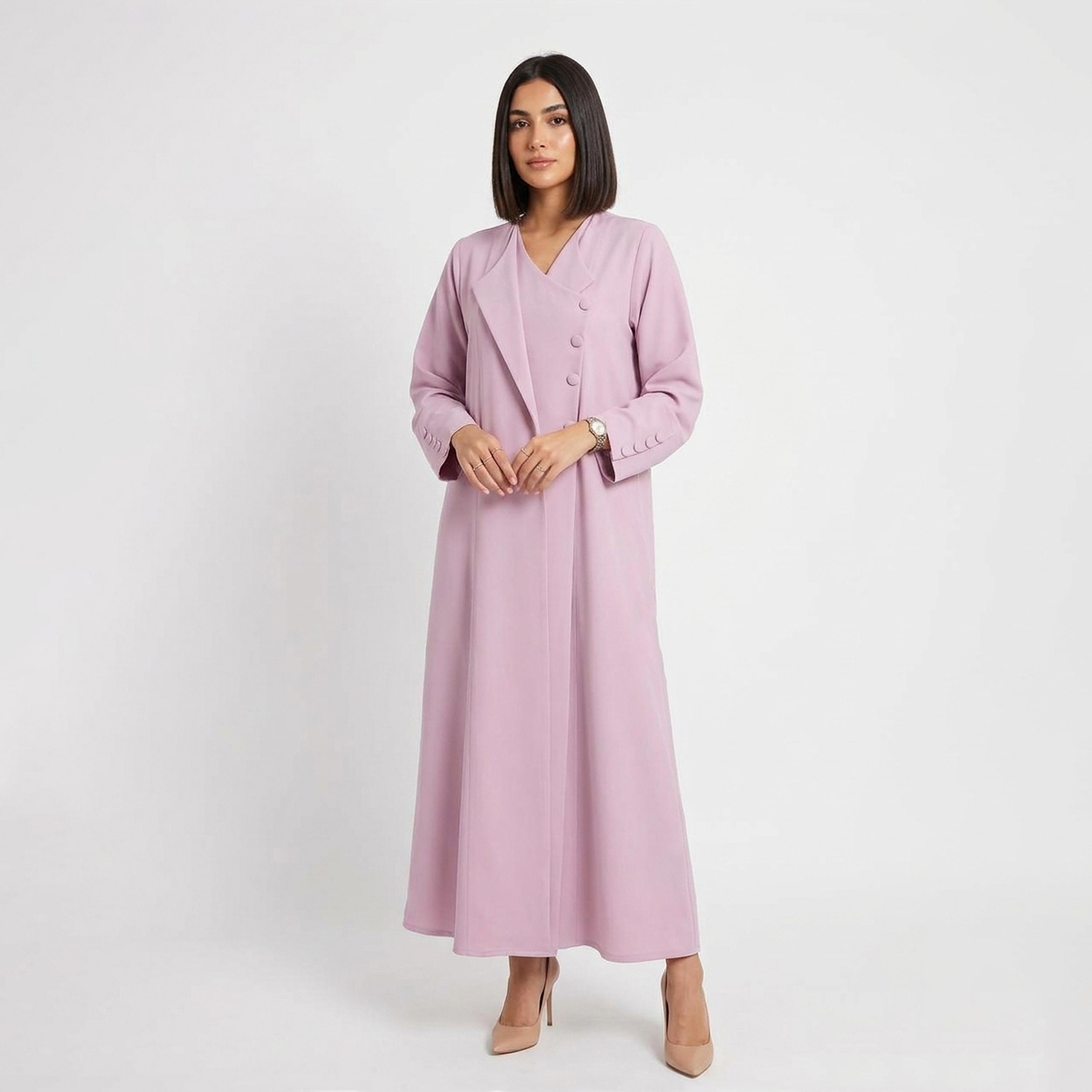 Lamha Abaya Pink Lapel Collar Linen Women's Formal Blazer Style Abaya-women-arabicclothing-abayas-image-1