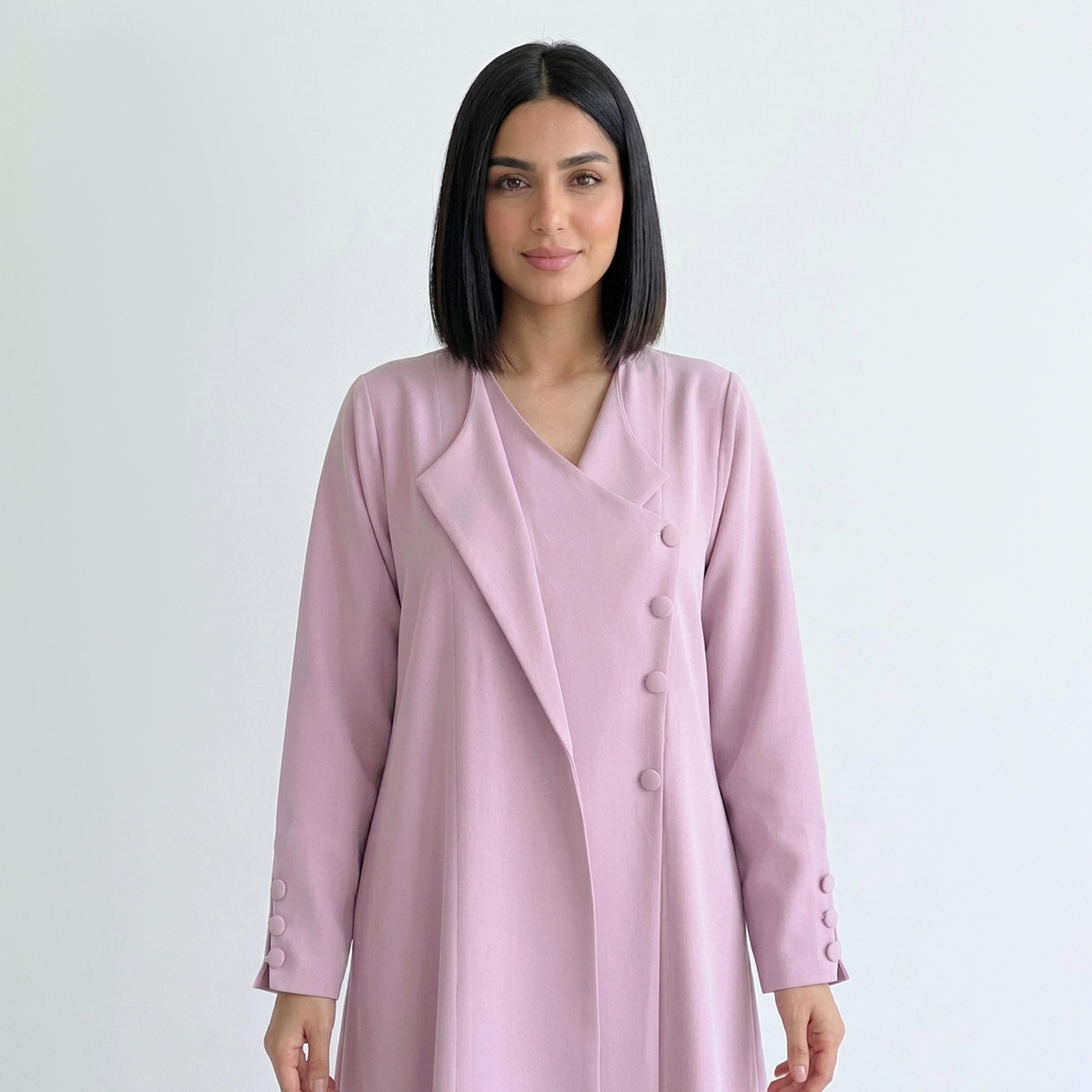 Lamha Abaya Pink Lapel Collar Linen Women's Formal Blazer Style Abaya-women-arabicclothing-abayas-image-2