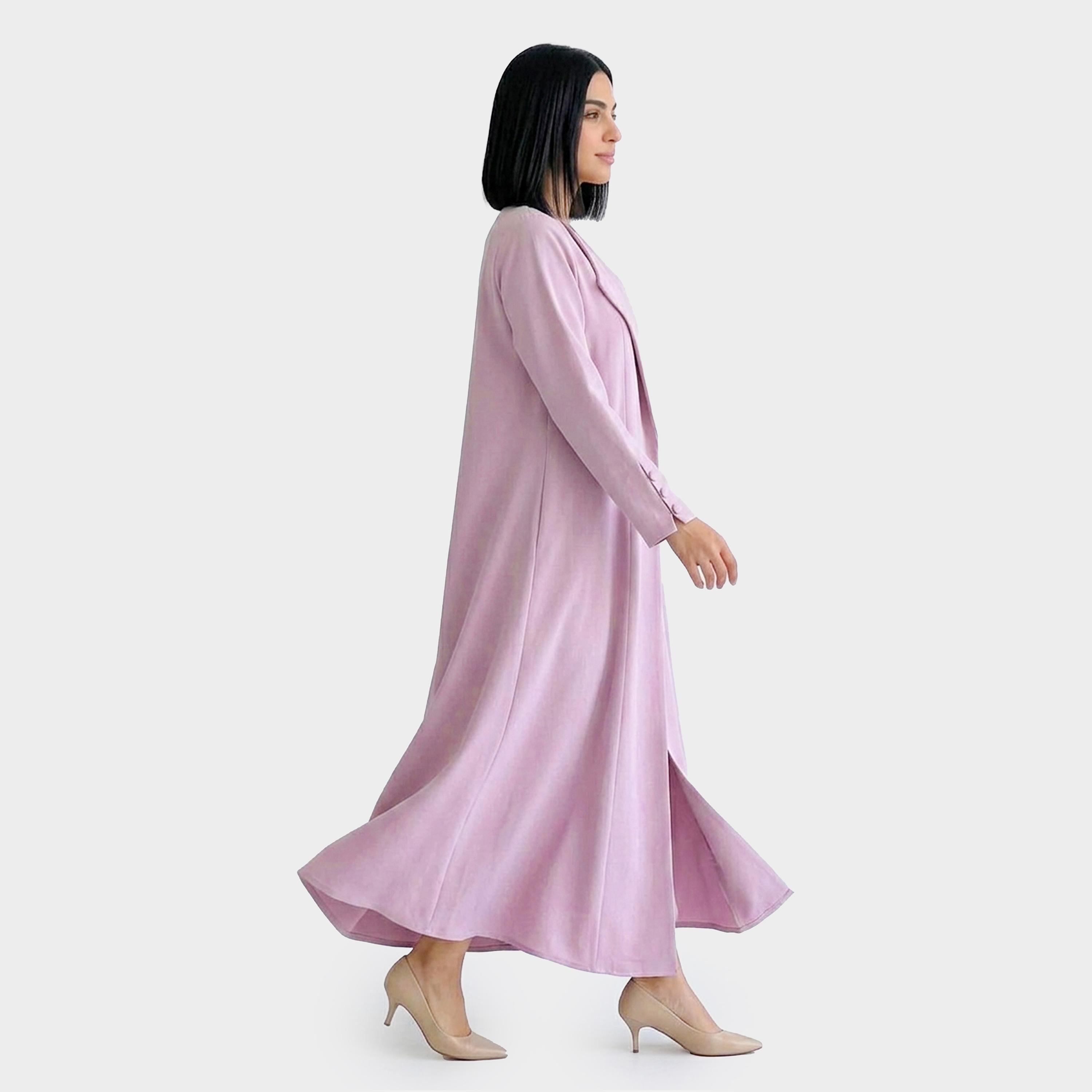 Lamha Abaya Pink Lapel Collar Linen Women's Formal Blazer Style Abaya-women-arabicclothing-abayas-image-4