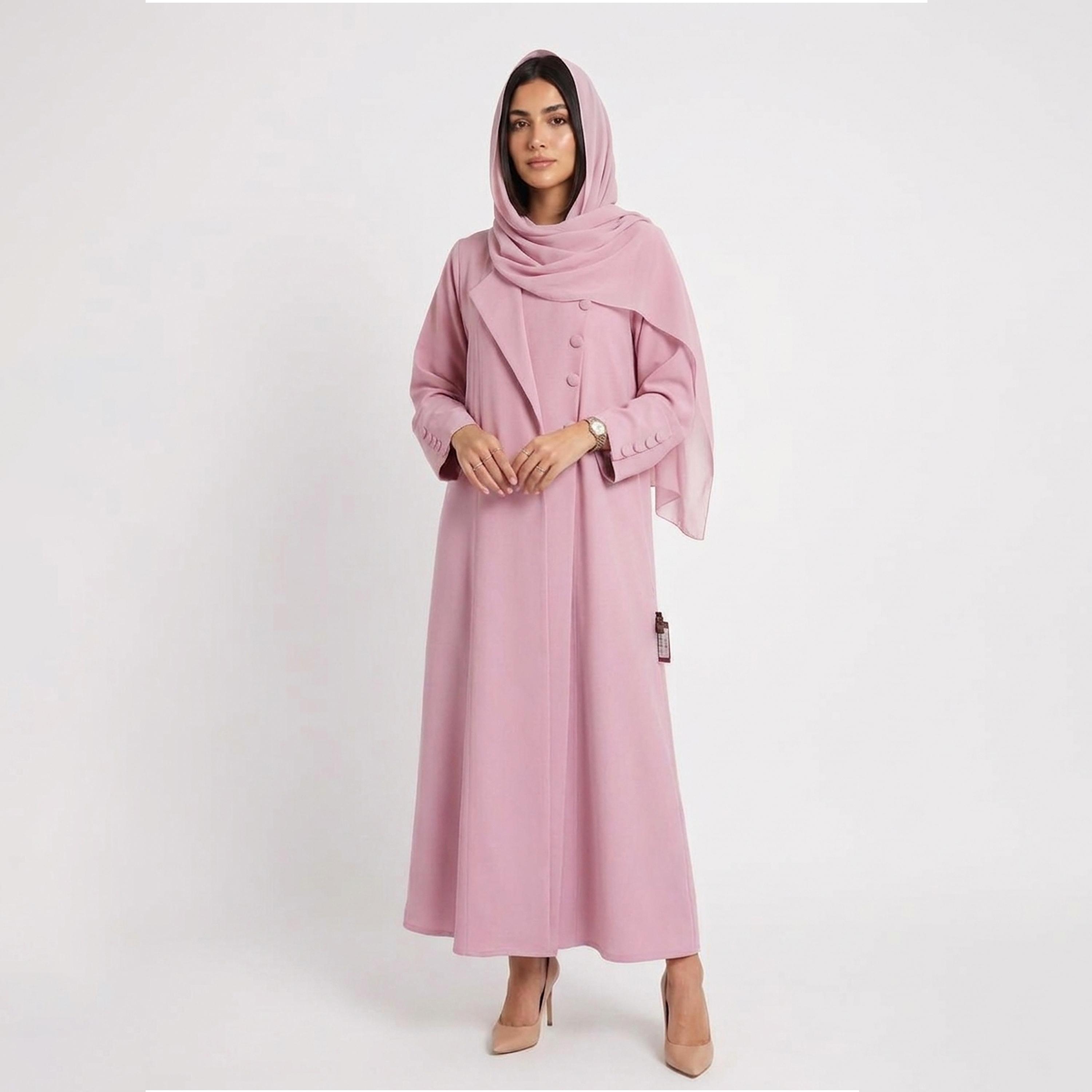 Lamha Abaya Pink Lapel Collar Linen Women's Formal Blazer Style Abaya-women-arabicclothing-abayas-image-5