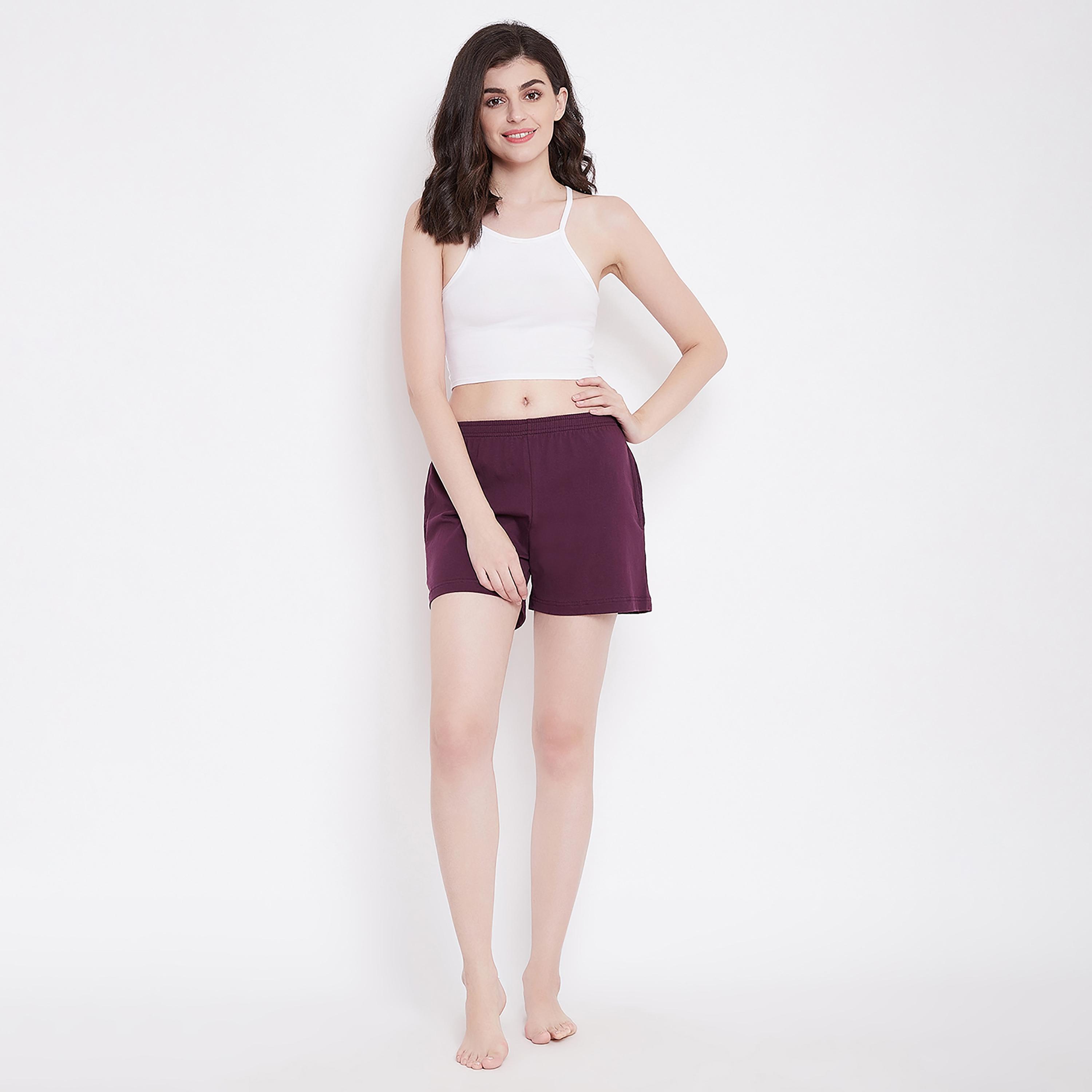Clovia Solid Boxer Shorts with Side Pockets-women-clothing-nightwear-pyjamas-bottoms-image-3