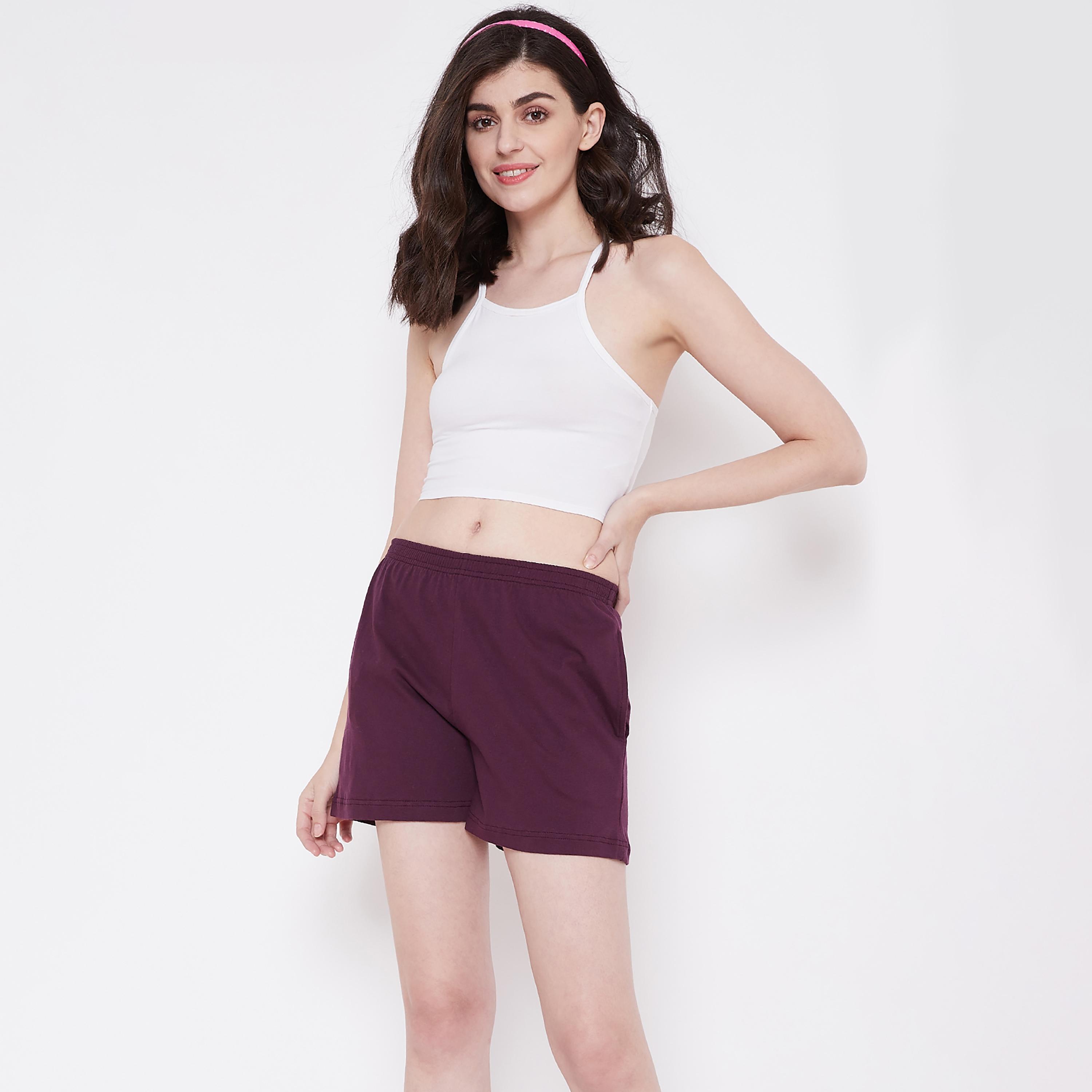 Clovia Solid Boxer Shorts with Side Pockets-women-clothing-nightwear-pyjamas-bottoms-image-1