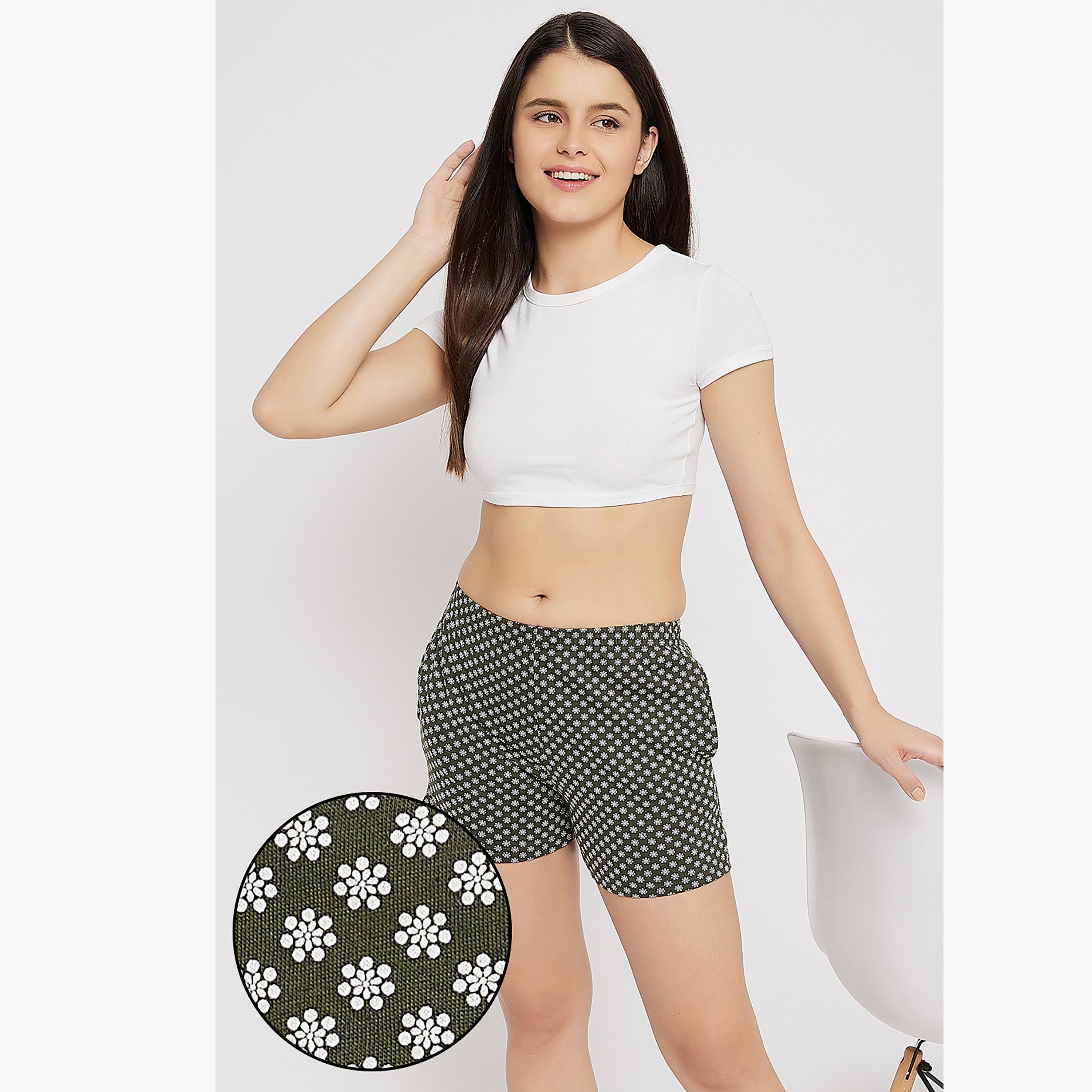 Clovia Floral Boxer Shorts with Side Pockets-women-clothing-nightwear-pyjamas-bottoms-image-1