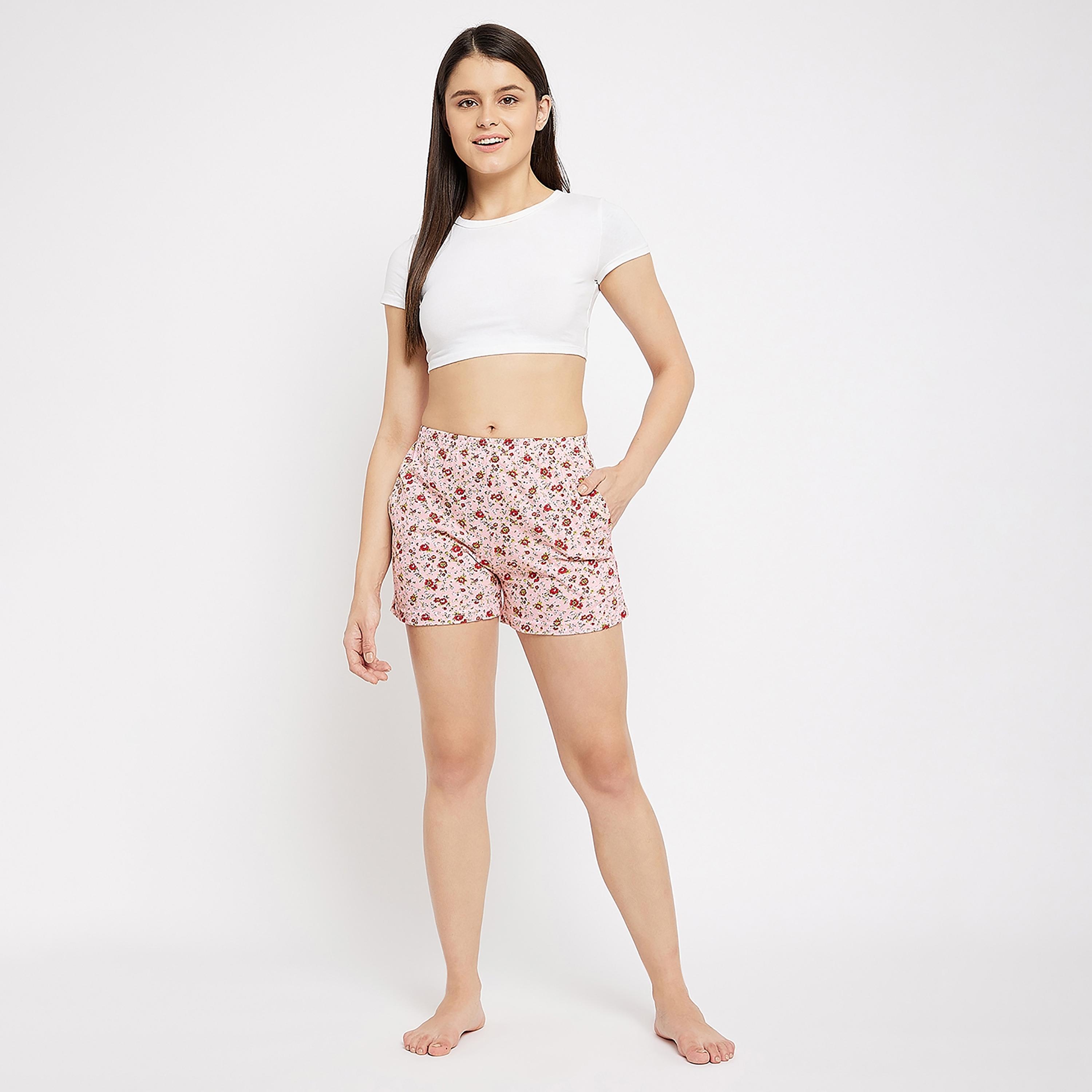 Clovia Floral Boxer Shorts with Side Pockets-women-clothing-nightwear-pyjamas-bottoms-image-3