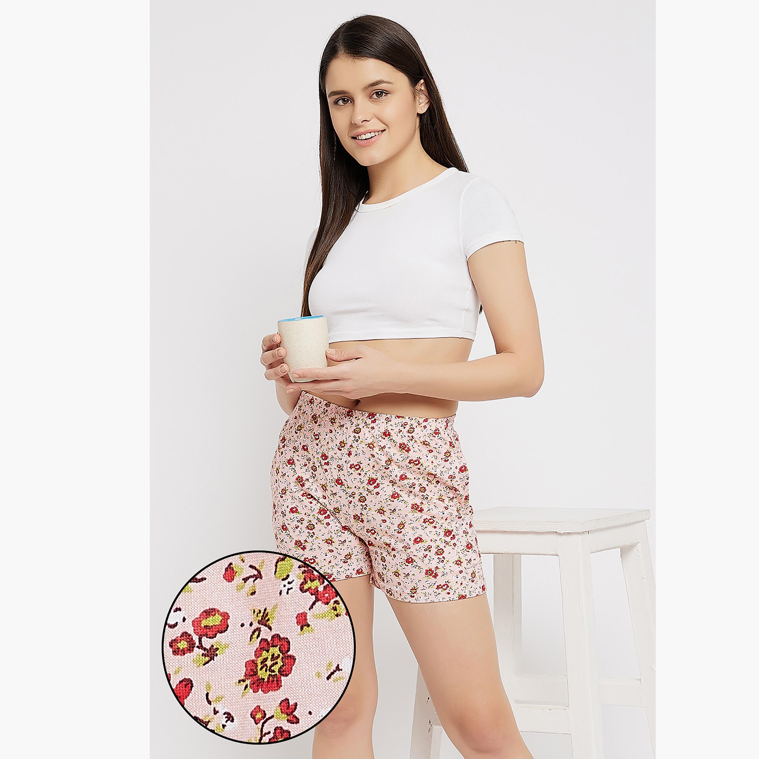 Clovia Floral Boxer Shorts with Side Pockets-women-clothing-nightwear-pyjamas-bottoms-image-1