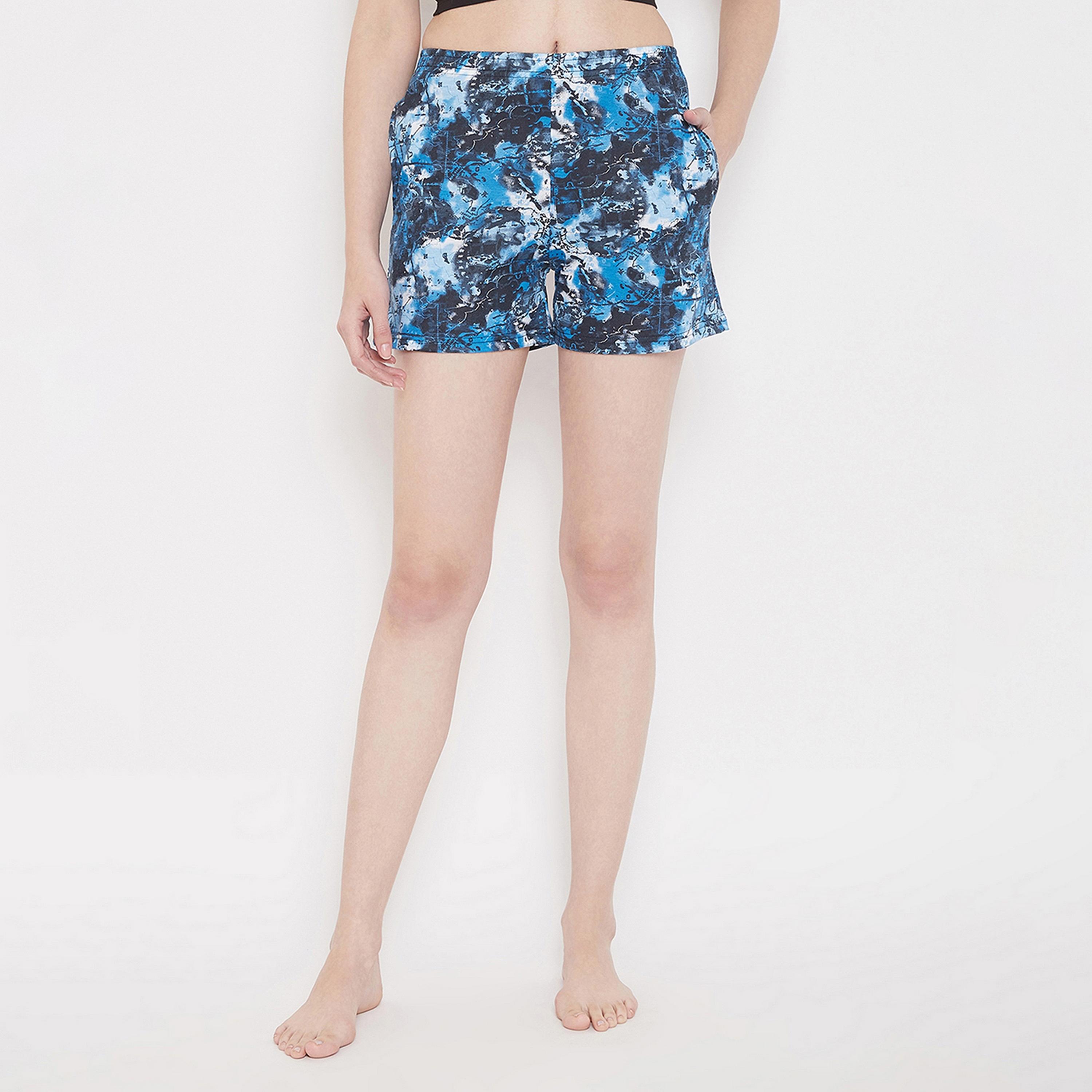 Clovia Print Me Pretty Women's Boxer Shorts in Blue - Cotton Rich-women-clothing-nightwear-pyjamas-bottoms-image-1