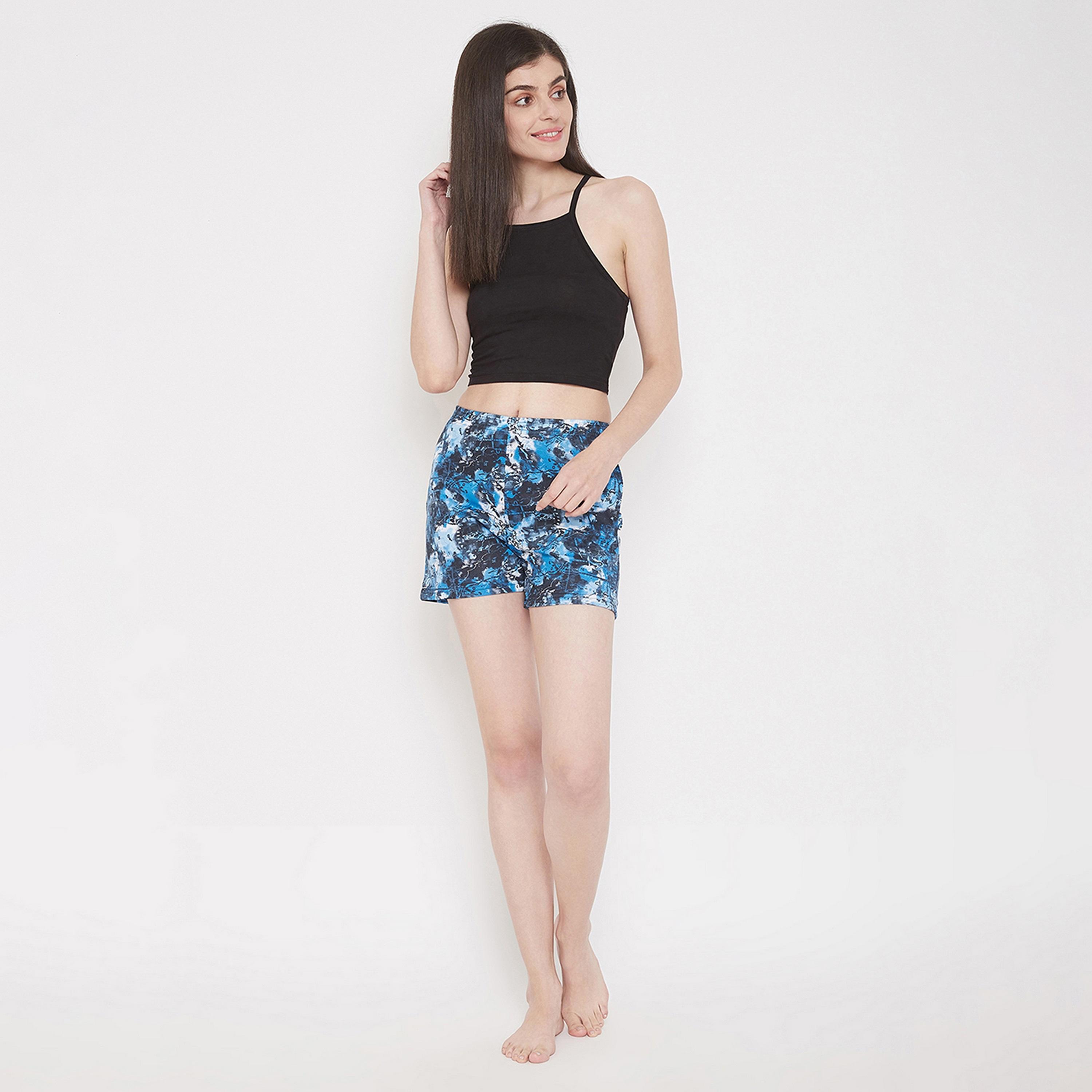 Clovia Print Me Pretty Women's Boxer Shorts in Blue - Cotton Rich-women-clothing-nightwear-pyjamas-bottoms-image-2