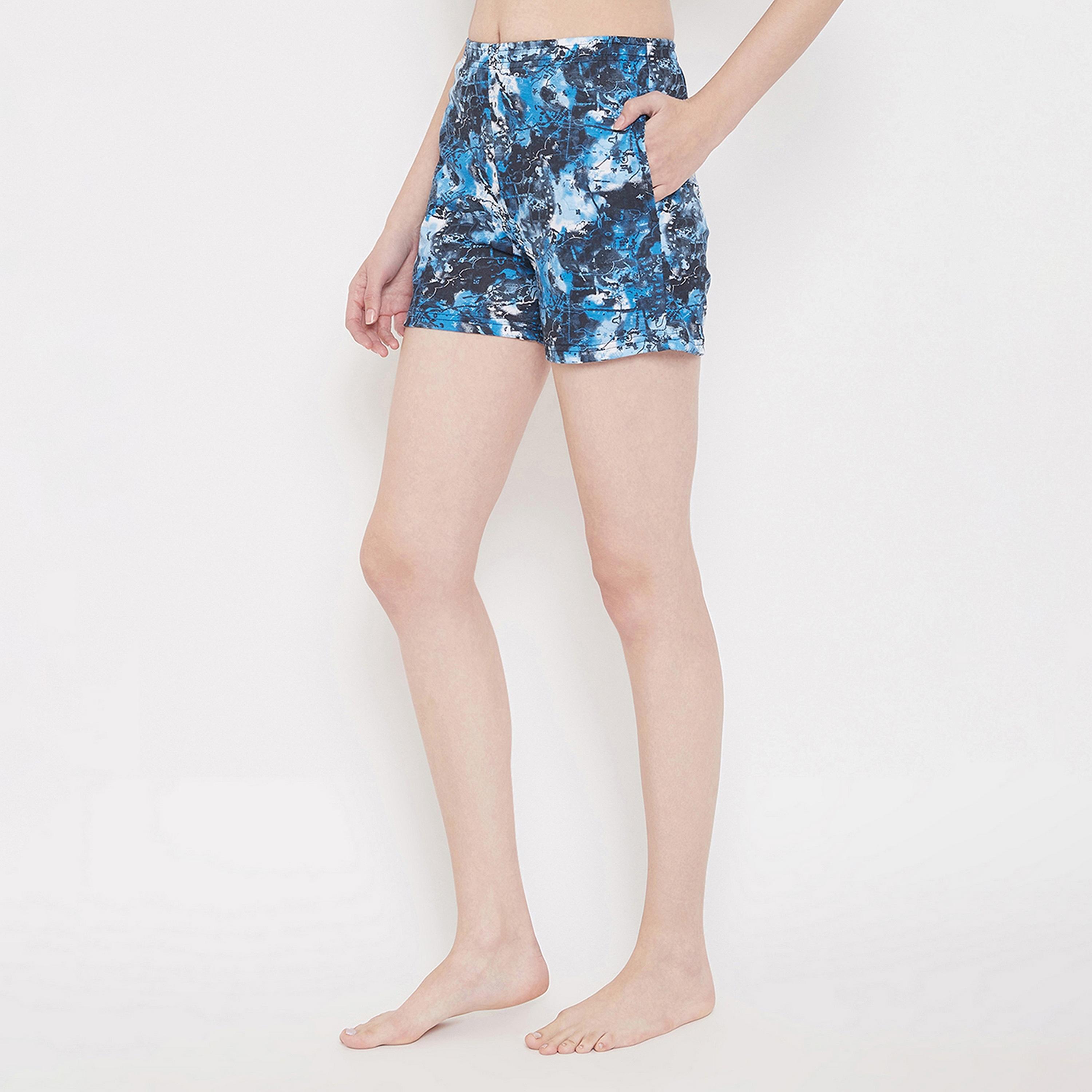 Clovia Print Me Pretty Women's Boxer Shorts in Blue - Cotton Rich-women-clothing-nightwear-pyjamas-bottoms-image-3