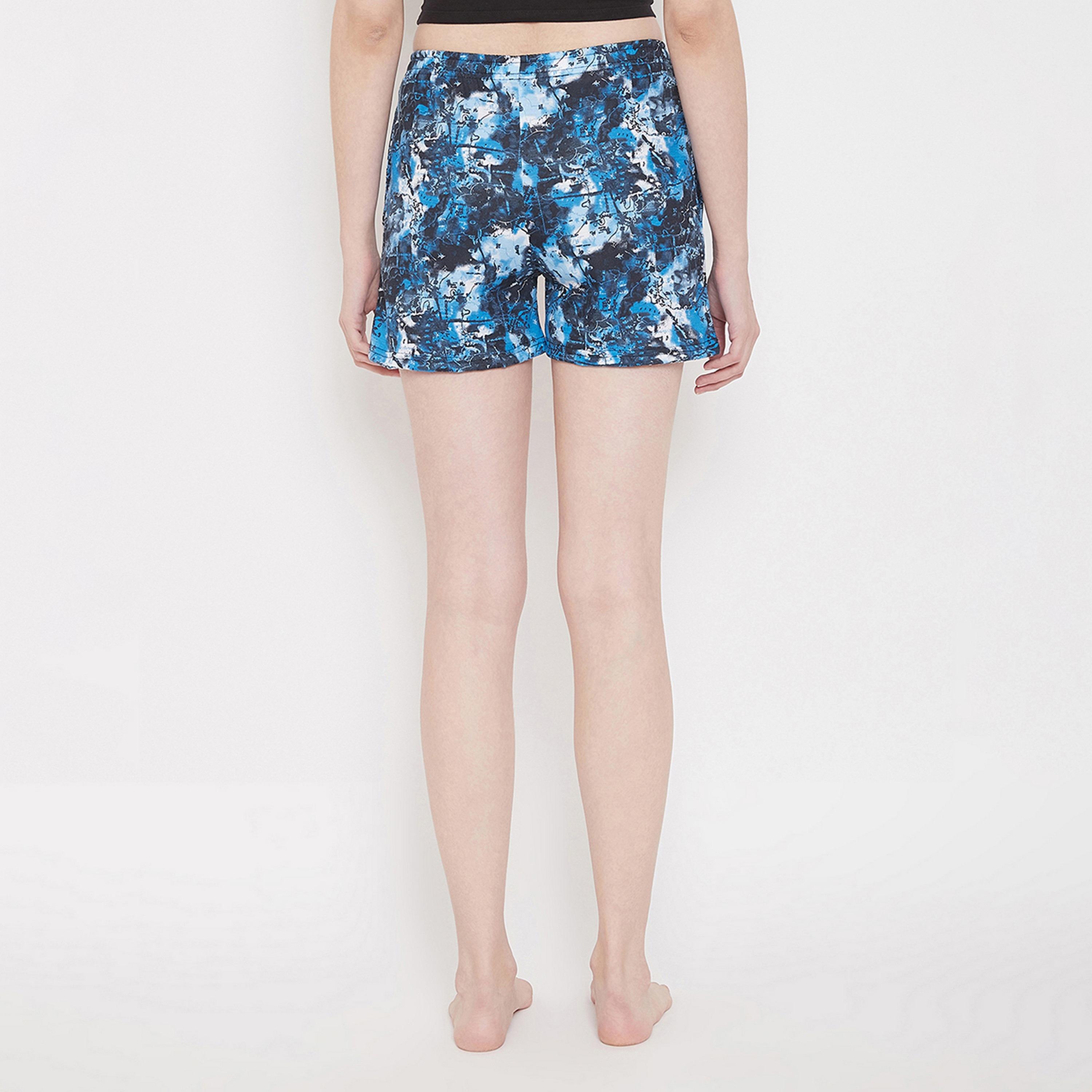 Clovia Print Me Pretty Women's Boxer Shorts in Blue - Cotton Rich-women-clothing-nightwear-pyjamas-bottoms-image-5