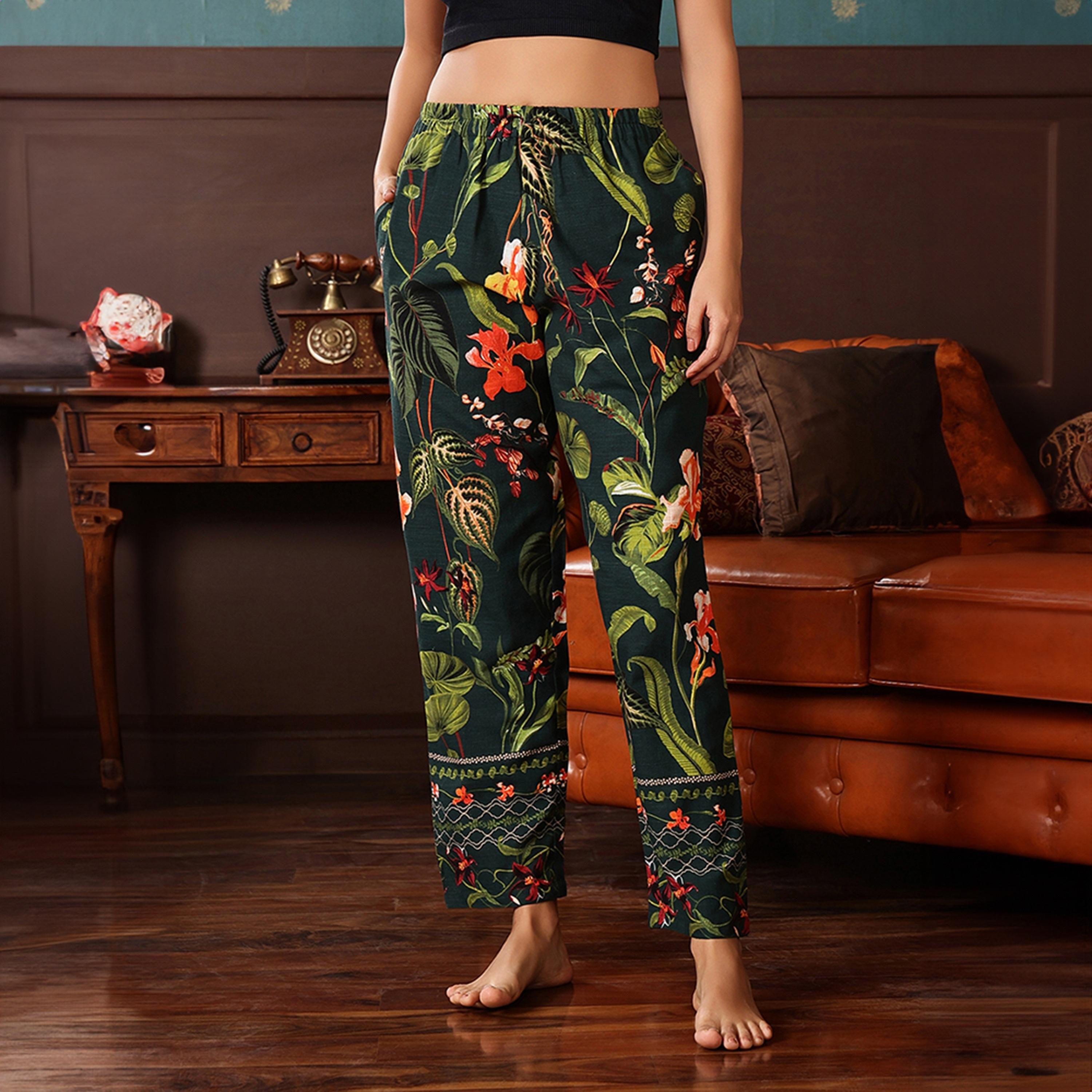 Clovia Print Me Pretty Women's Pyjama in Dark Green - Cotton-women-clothing-nightwear-pyjamas-bottoms-image-1