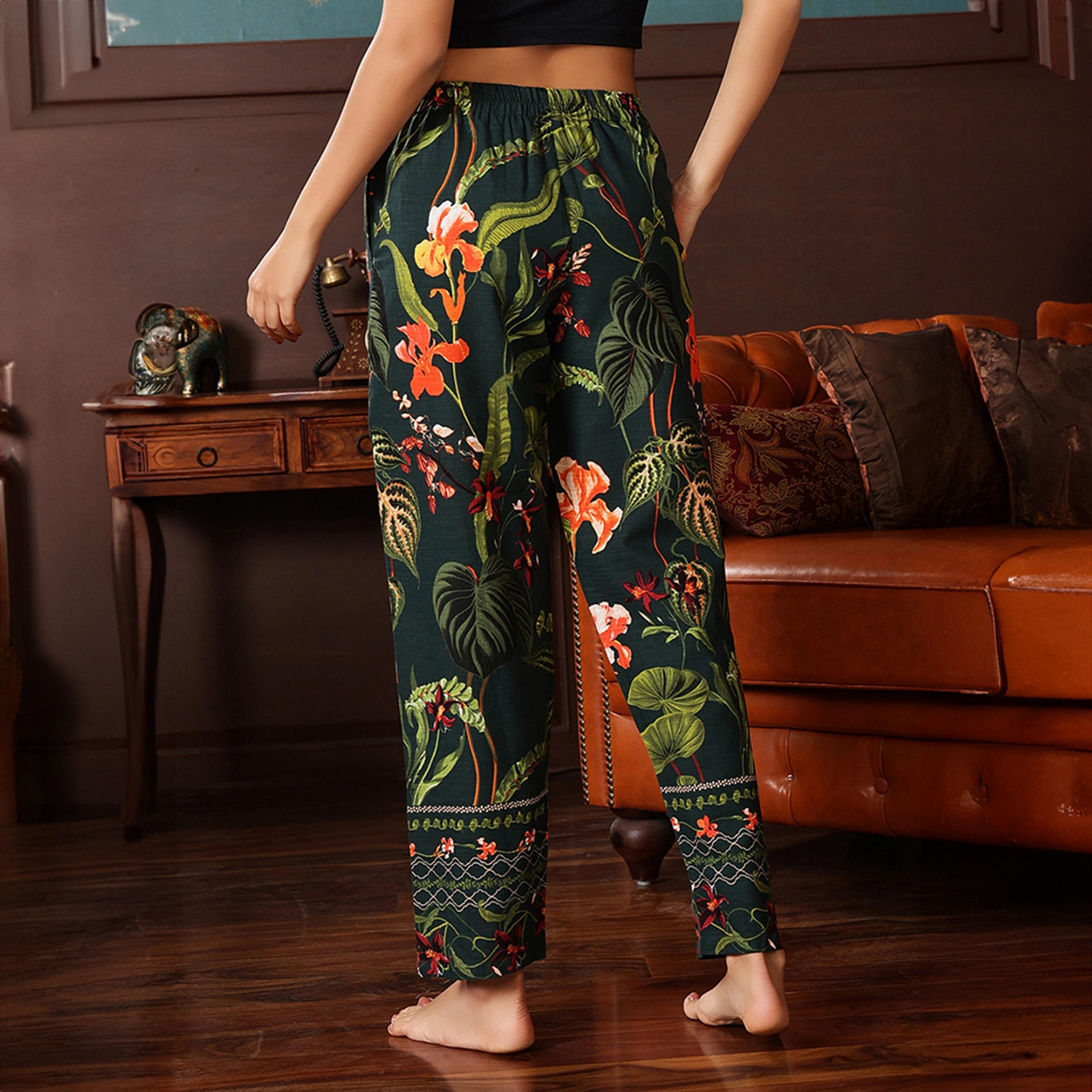 Clovia Print Me Pretty Women's Pyjama in Dark Green - Cotton-women-clothing-nightwear-pyjamas-bottoms-image-5