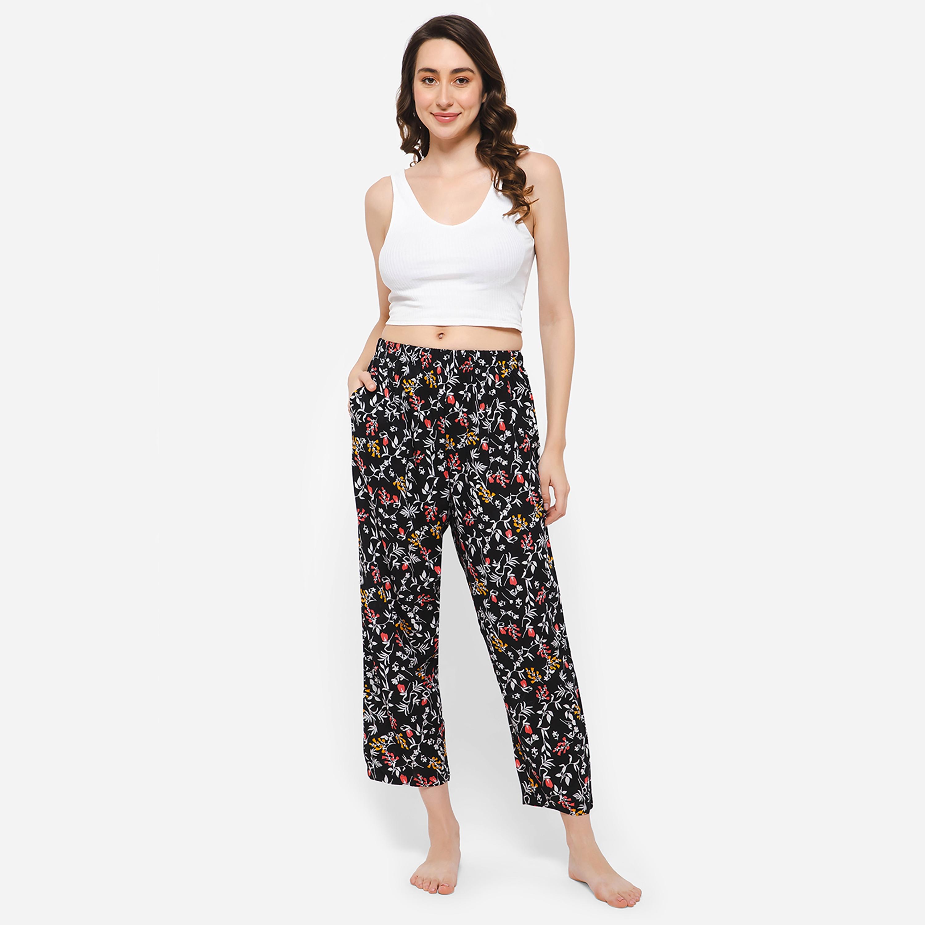 Clovia Pretty Florals Women's Pyjama in Black - Rayon-women-clothing-nightwear-pyjamas-bottoms-image-2