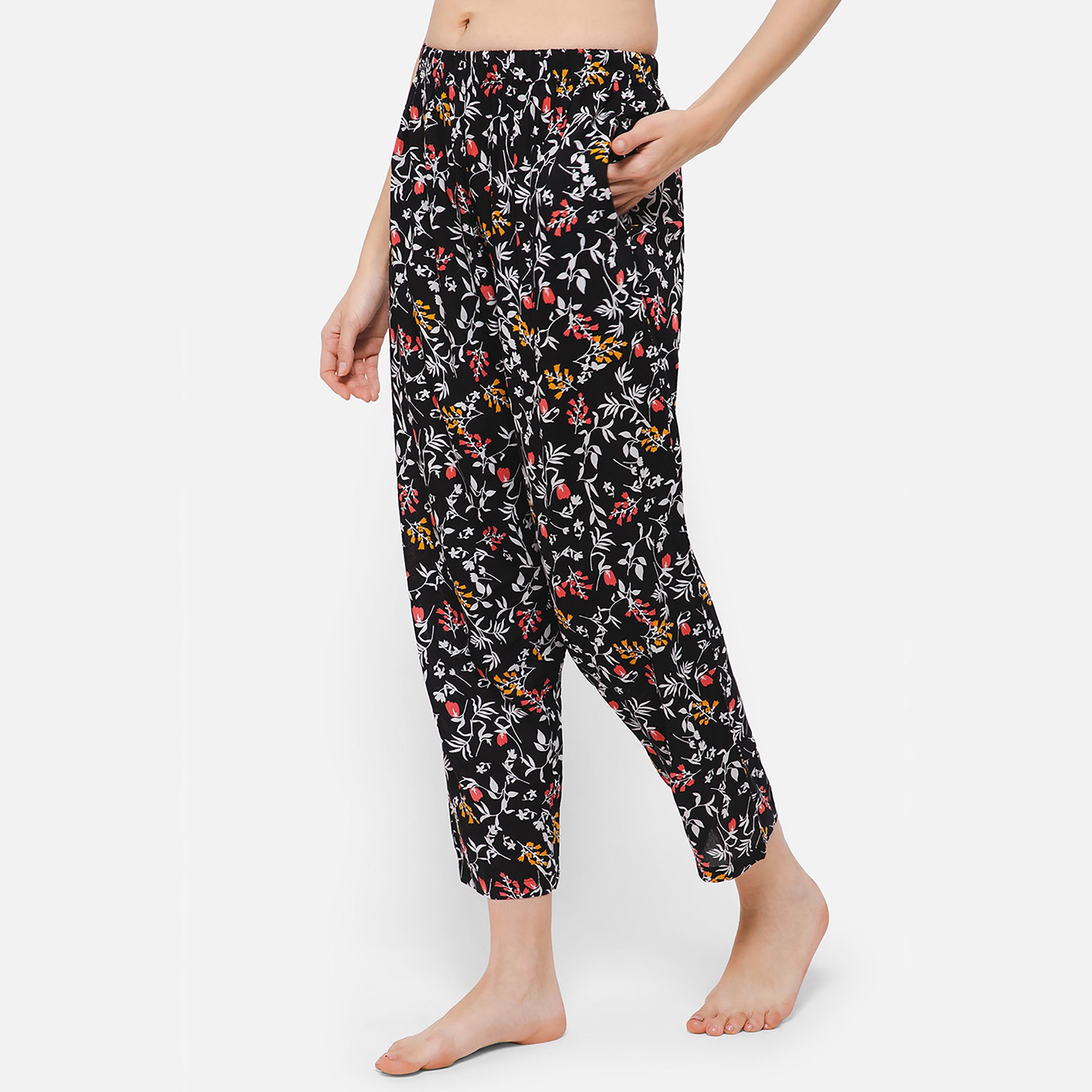 Clovia Pretty Florals Women's Pyjama in Black - Rayon-women-clothing-nightwear-pyjamas-bottoms-image-3
