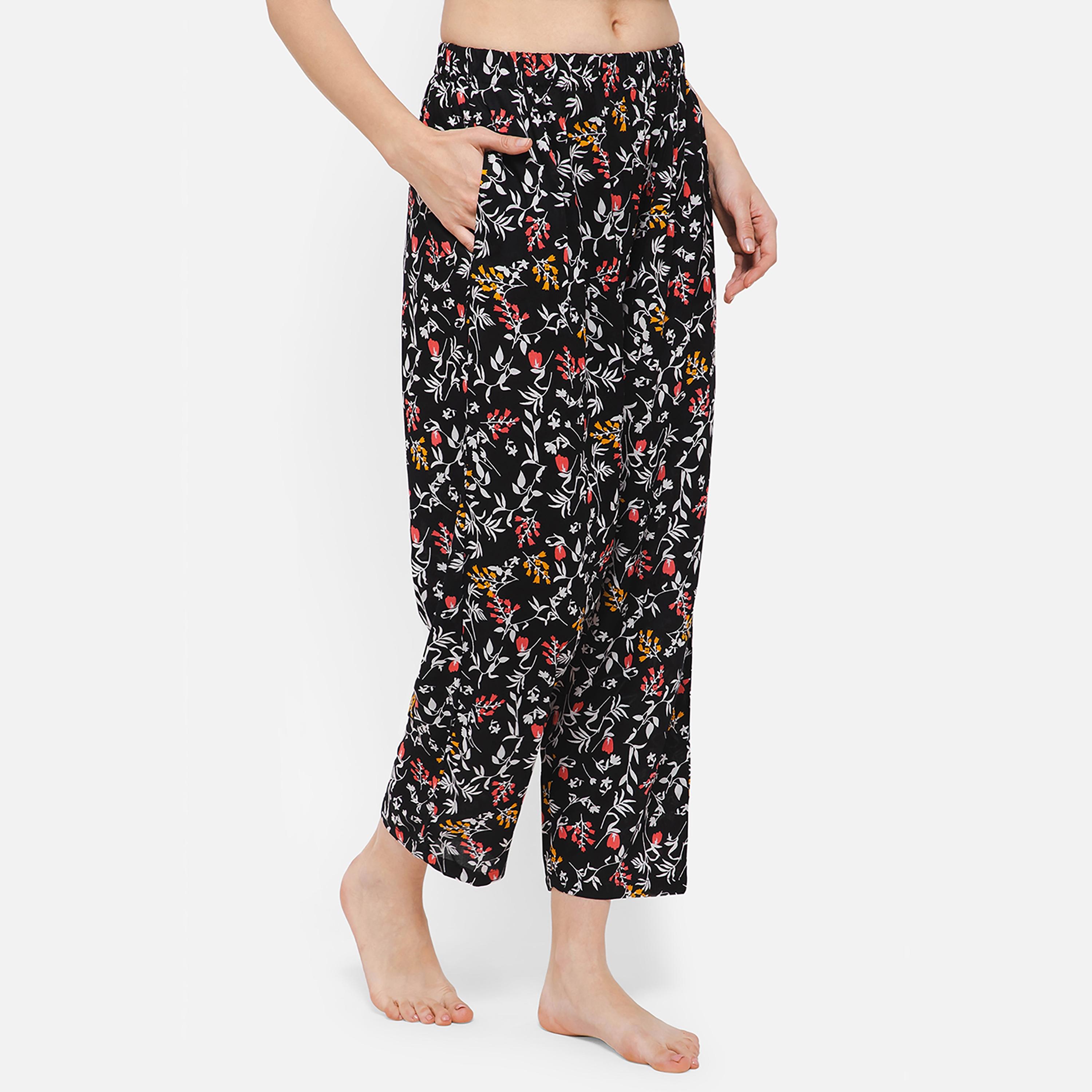 بيجامة نسائية من كلوفيا بريتي فلورالز باللون الأسود - رايون-women-clothing-nightwear-pyjamas-bottoms-image-4