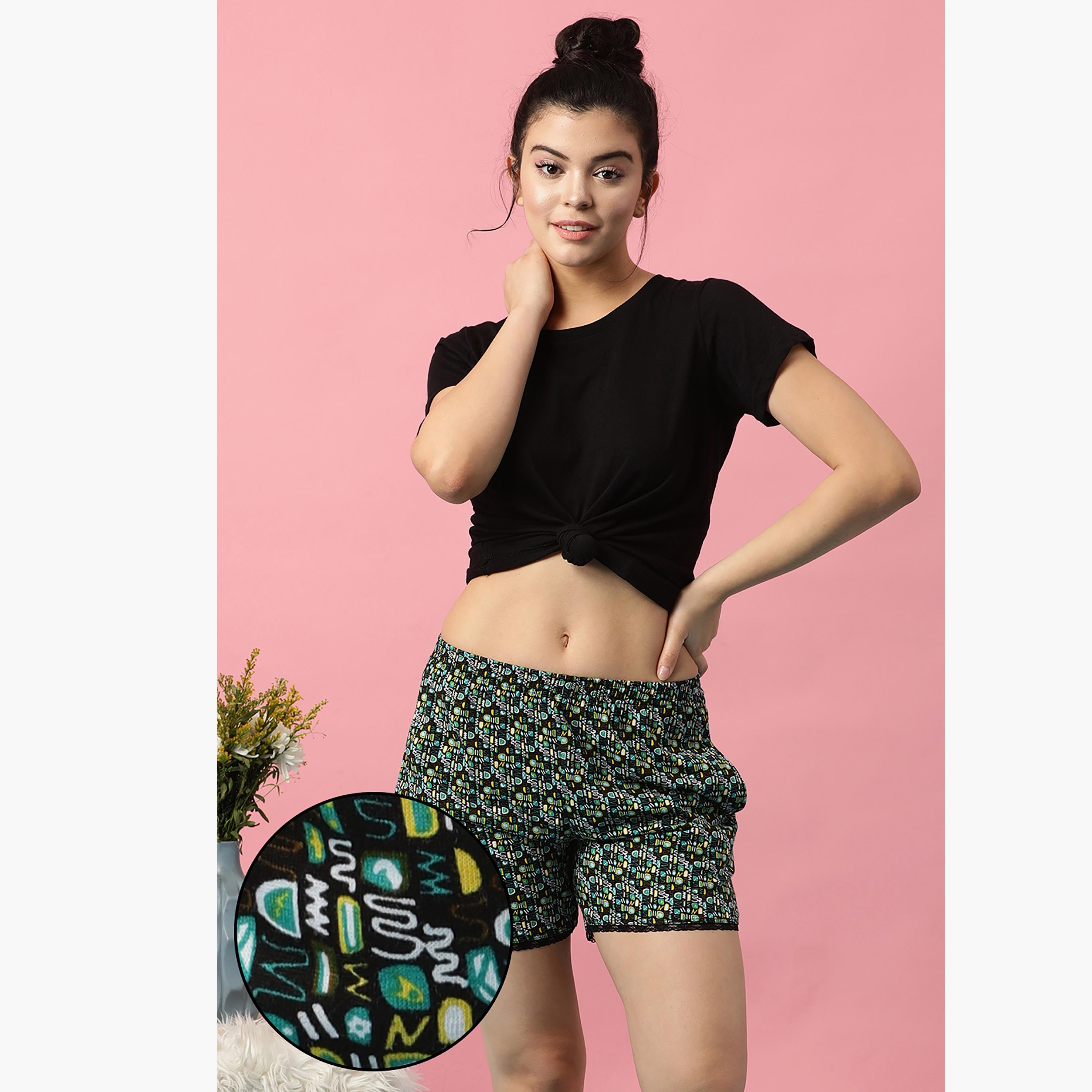 Clovia Printed Boxer Shorts with Side Pockets-women-clothing-nightwear-pyjamas-bottoms-image-1