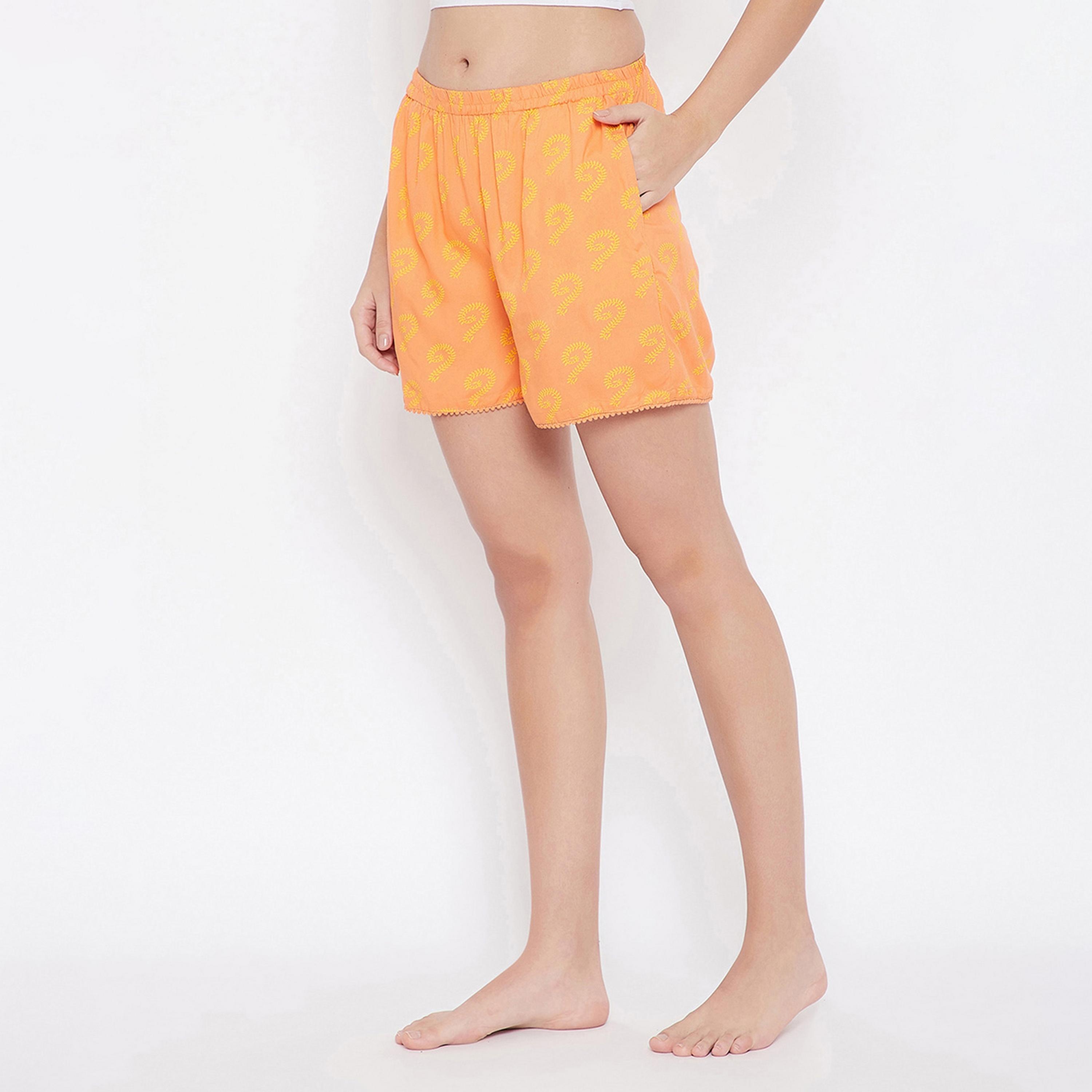 Clovia Pretty Floral Women's Boxer Shorts in Orange - Pure Cotton-women-clothing-nightwear-pyjamas-bottoms-image-3