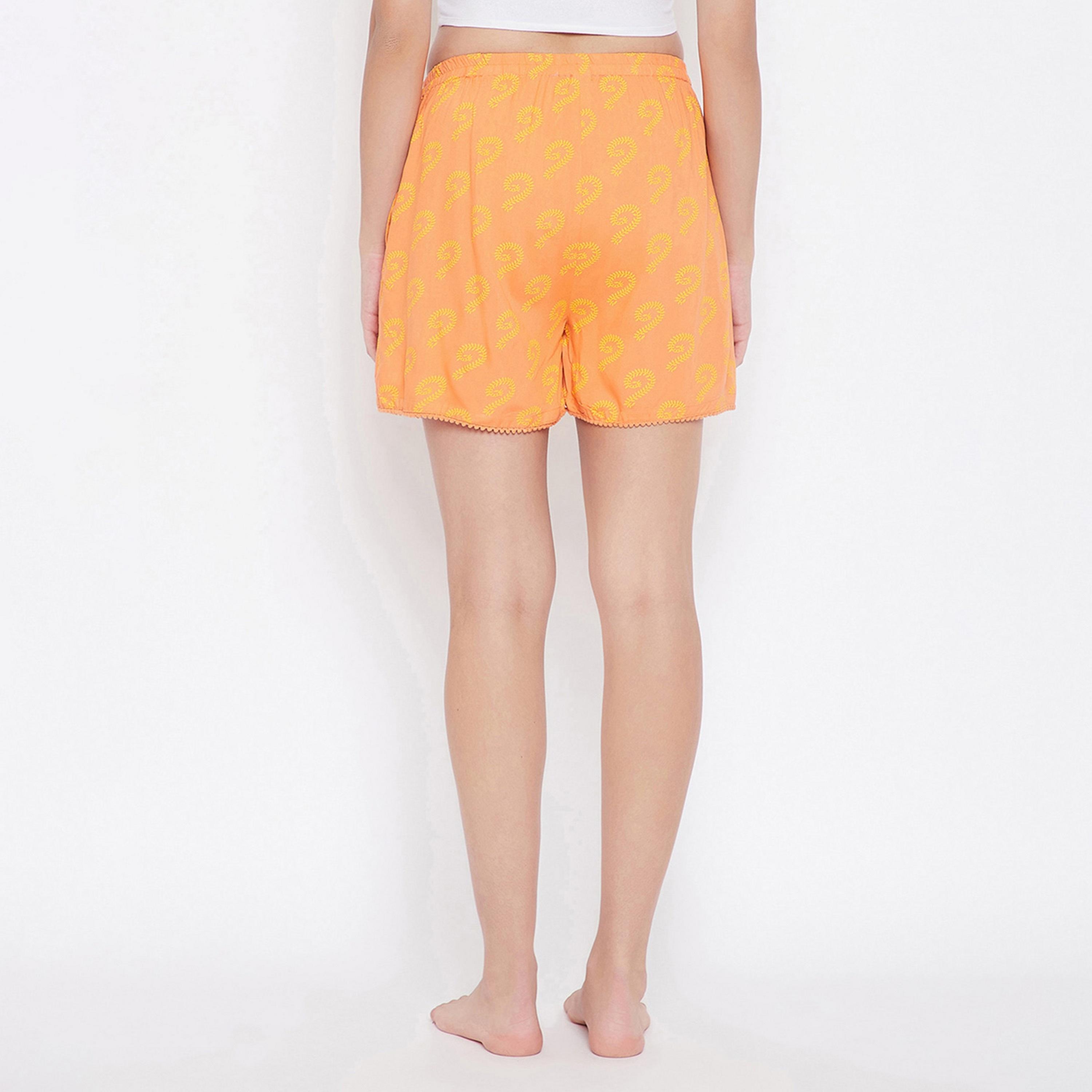 Clovia Pretty Floral Women's Boxer Shorts in Orange - Pure Cotton-women-clothing-nightwear-pyjamas-bottoms-image-5
