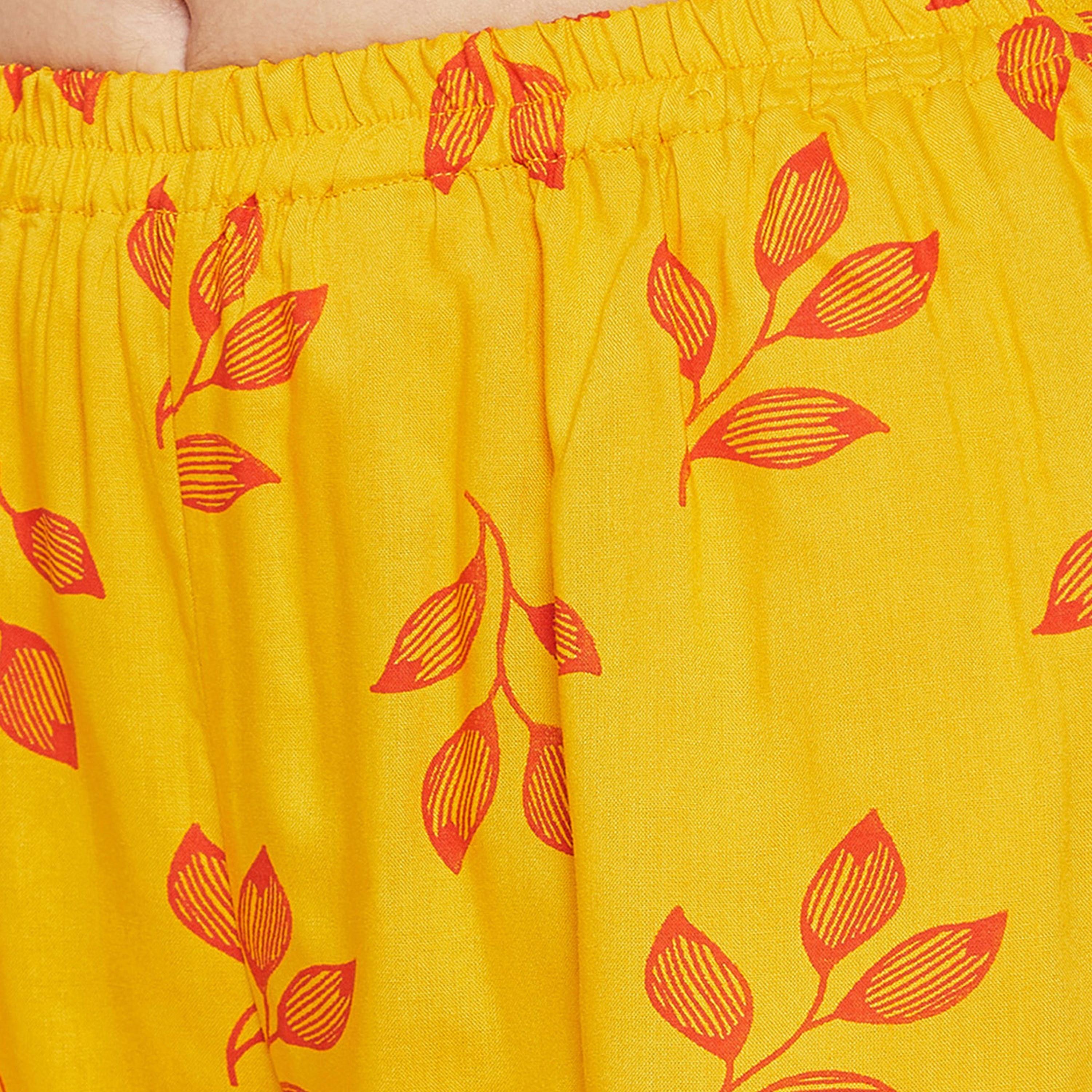 Clovia Leaf Print Women's Boxer Shorts in Yellow - Rayon-women-clothing-nightwear-pyjamas-bottoms-image-6