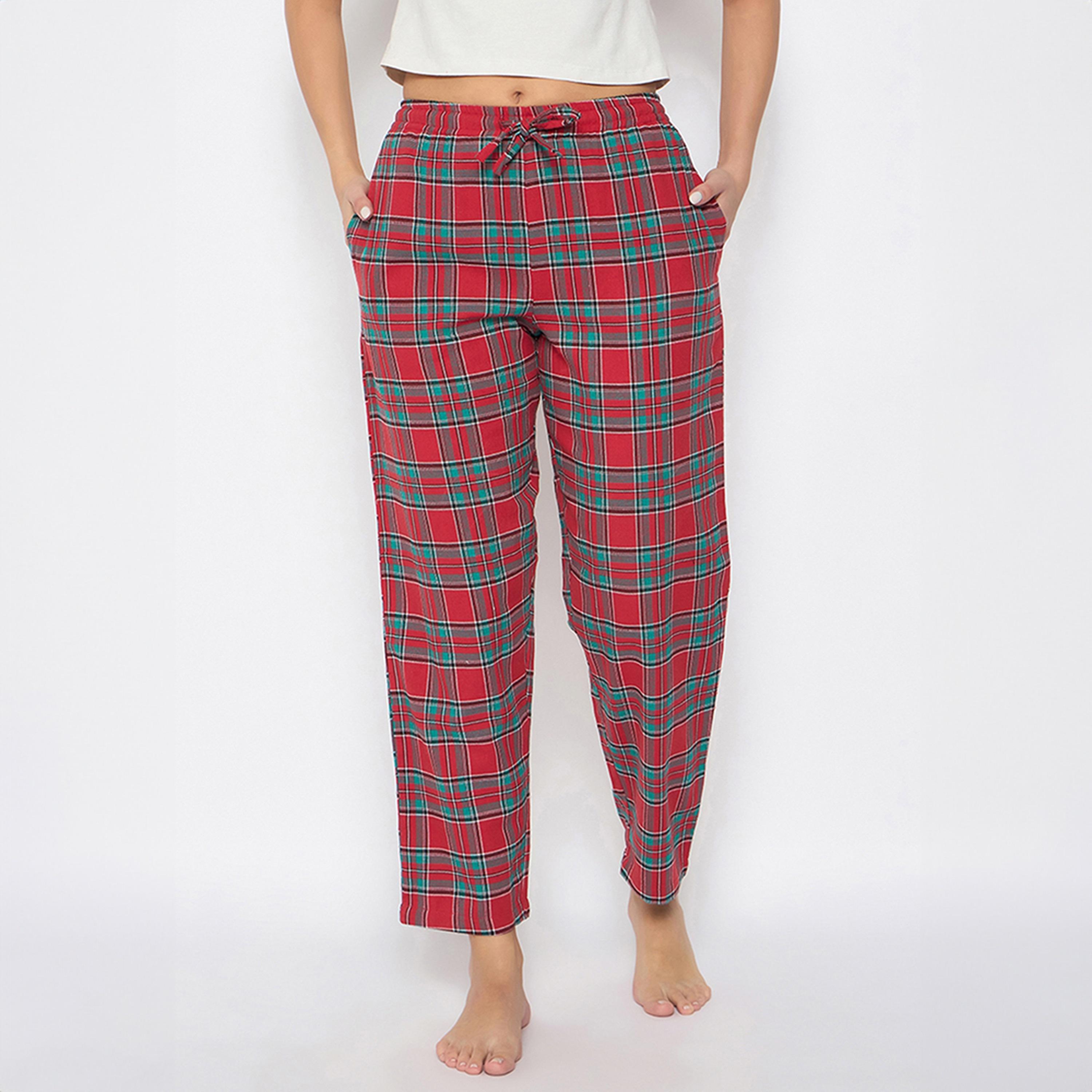 بيجامة كلاسيكية كاروهات - كوتسول أحمر من كلوفيا-women-clothing-nightwear-pyjamas-bottoms-image-1