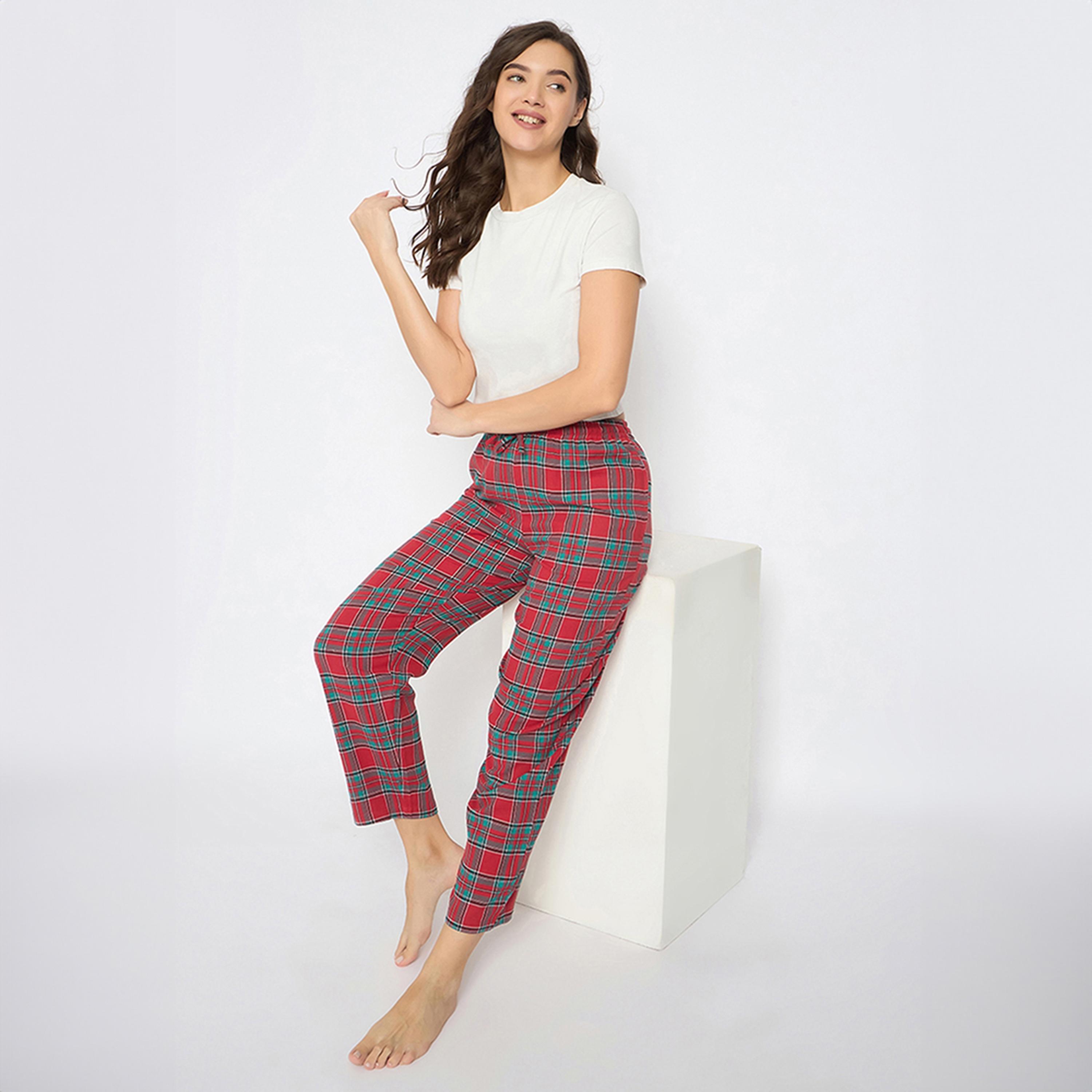 بيجامة كلاسيكية كاروهات - كوتسول أحمر من كلوفيا-women-clothing-nightwear-pyjamas-bottoms-image-2