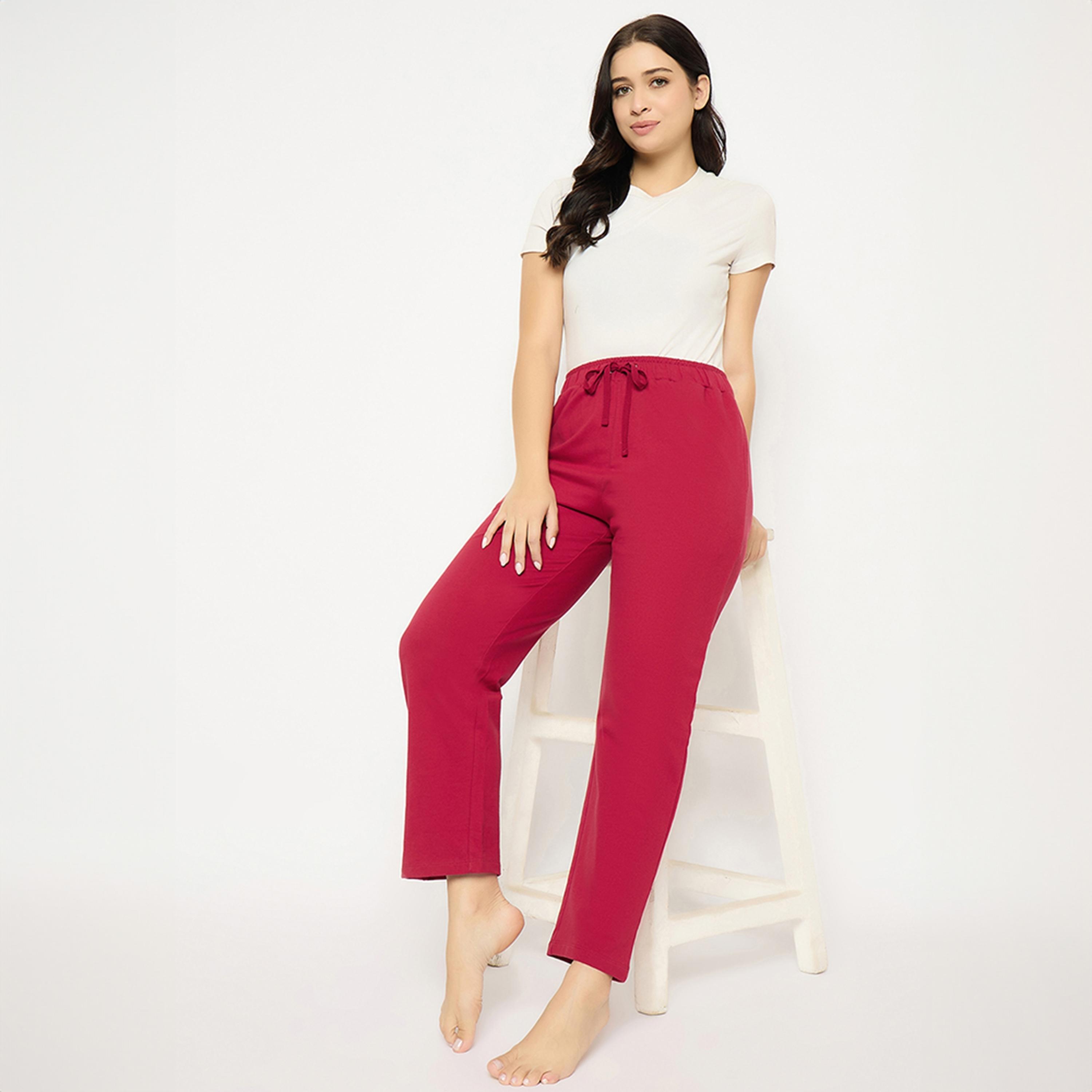 Clovia Chic Basic Women's Pyjama in Maroon - Cotton-women-clothing-nightwear-pyjamas-bottoms-image-2