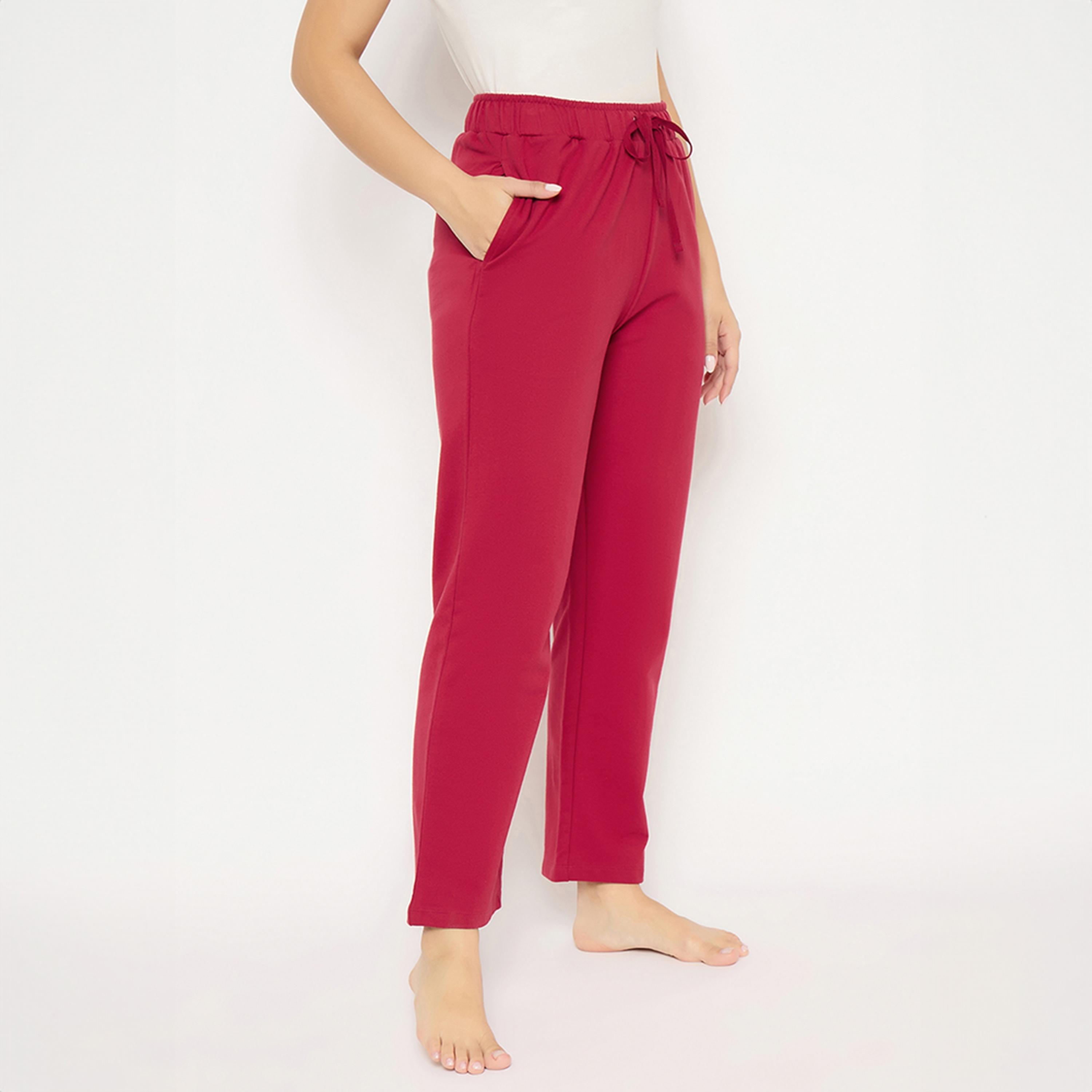 Clovia Chic Basic Women's Pyjama in Maroon - Cotton-women-clothing-nightwear-pyjamas-bottoms-image-3