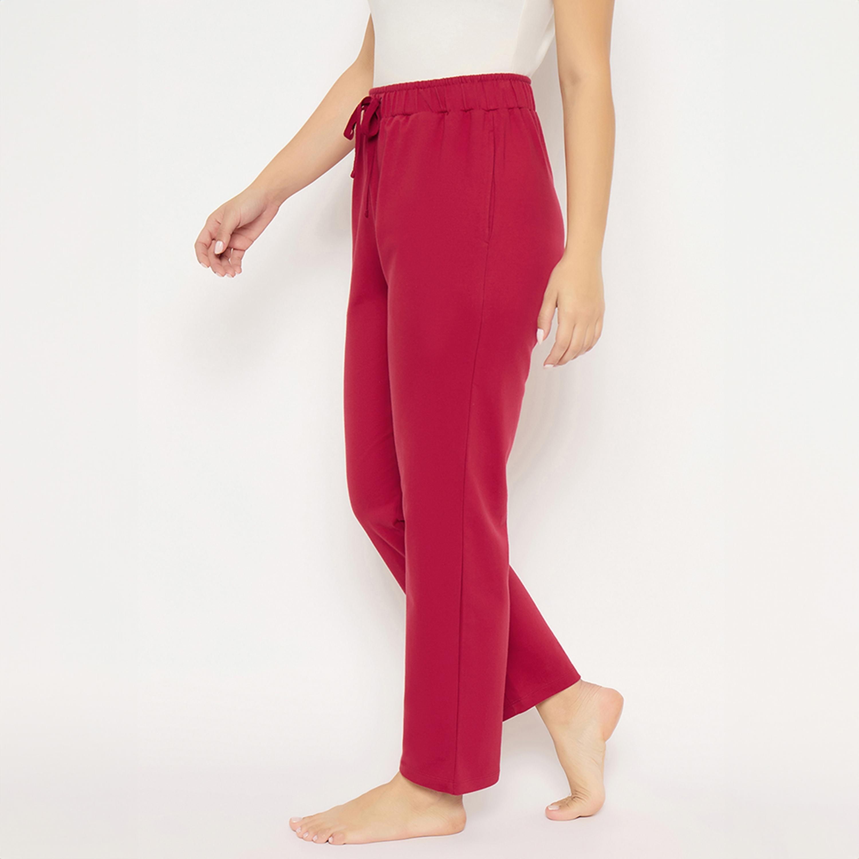 Clovia Chic Basic Women's Pyjama in Maroon - Cotton-women-clothing-nightwear-pyjamas-bottoms-image-4