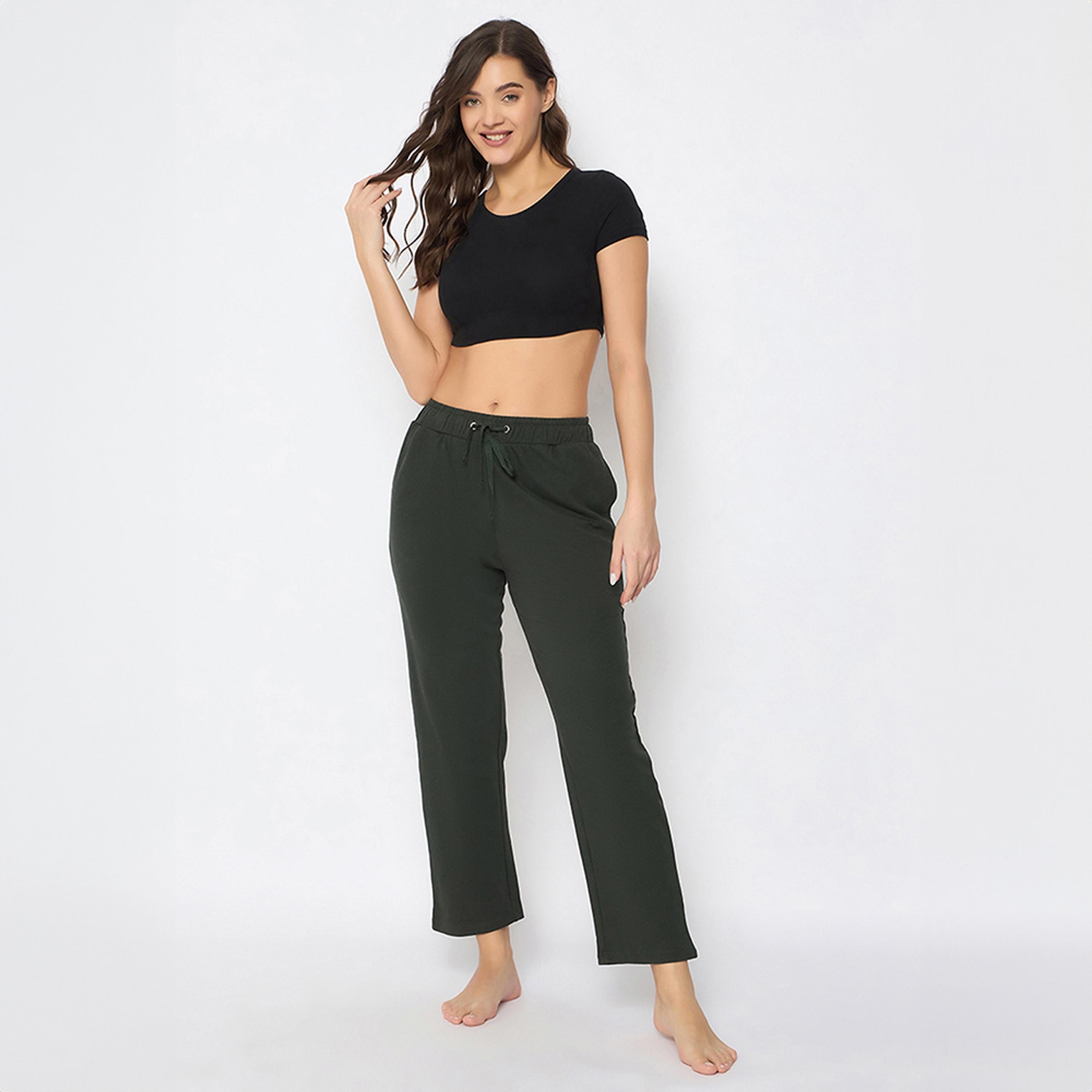 Clovia Chic Basic Women's Pyjama in Olive Green - Cotton-women-clothing-nightwear-pyjamas-bottoms-image-2