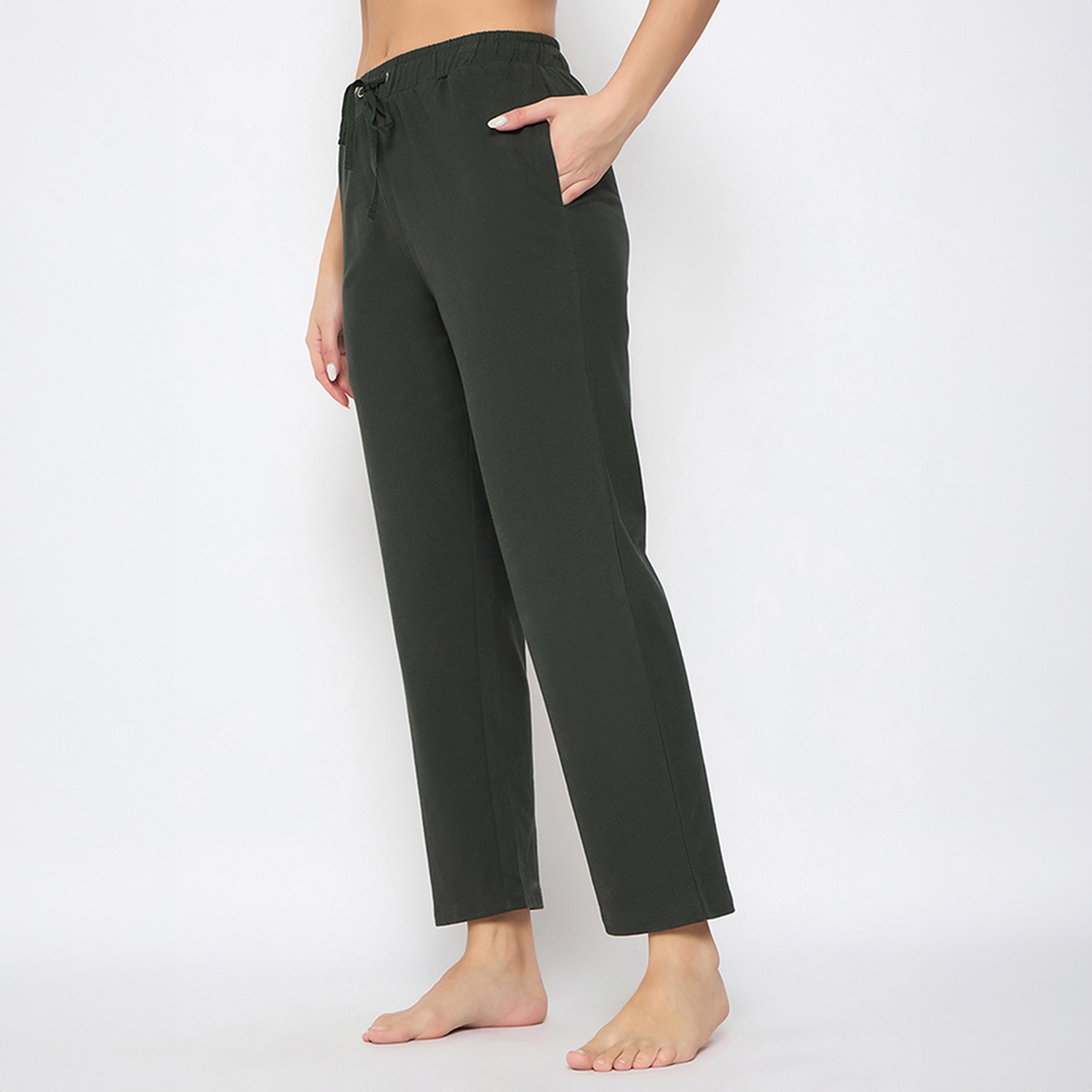 Clovia Chic Basic Women's Pyjama in Olive Green - Cotton-women-clothing-nightwear-pyjamas-bottoms-image-4