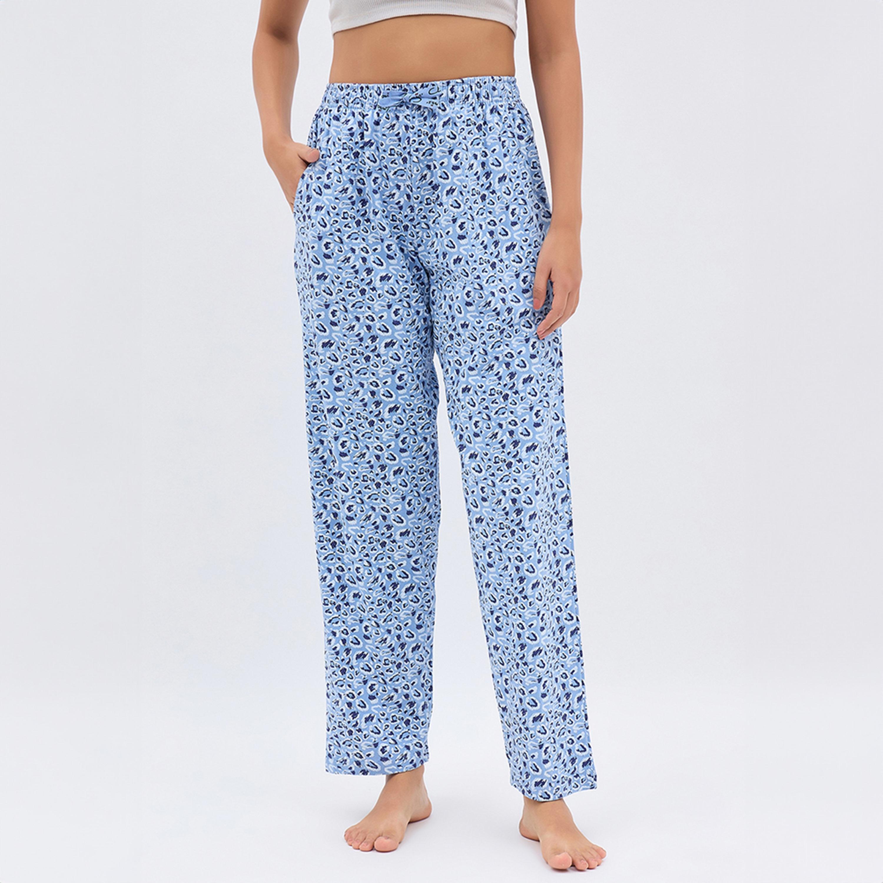بيجامة بطبعة حيوانات - 100% قطن أزرق فاتح من كلوفيا-women-clothing-nightwear-pyjamas-bottoms-image-1