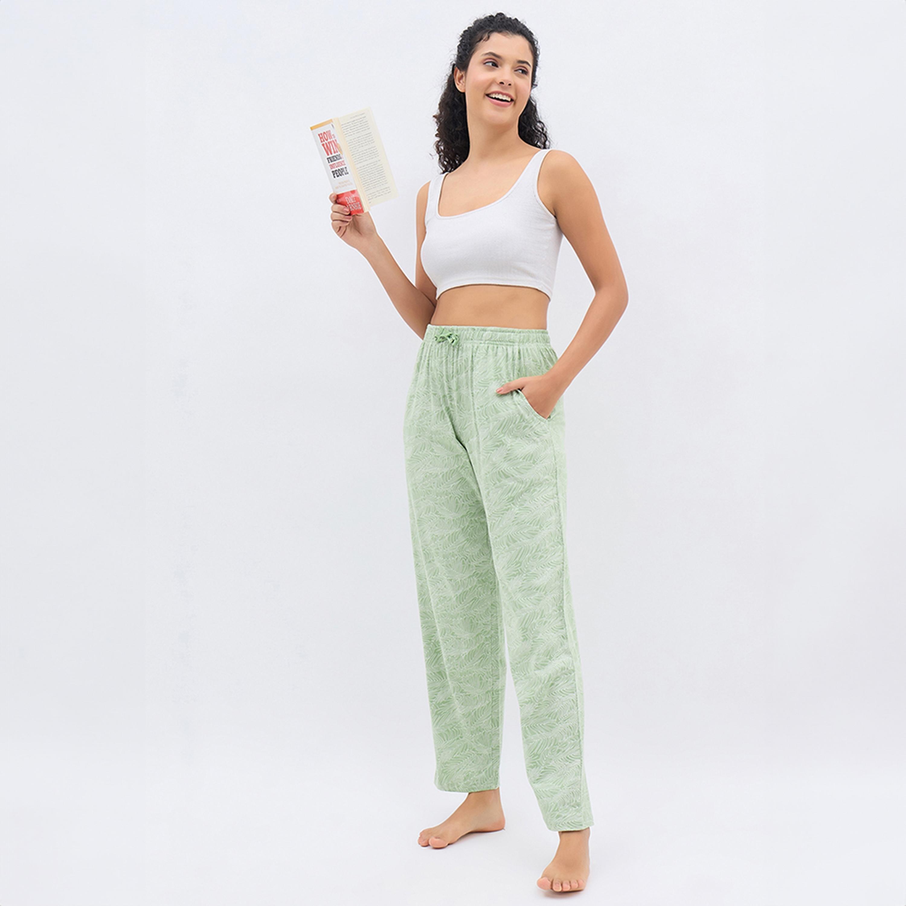 Clovia Leaf Print Women's Pyjama in Light Green - 100% Cotton-women-clothing-nightwear-pyjamas-bottoms-image-2